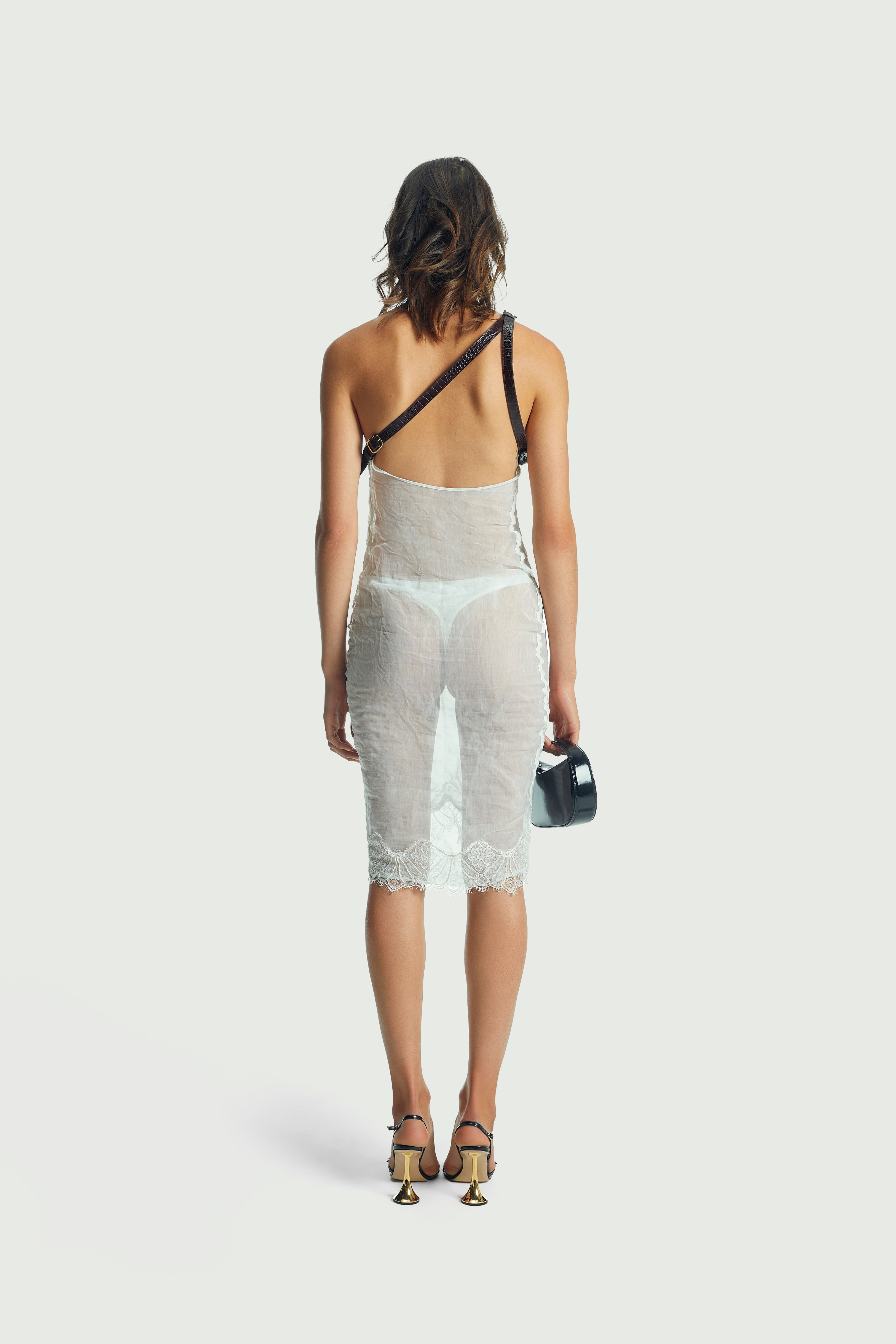 Wrinkled Organza Belt Dress - 4