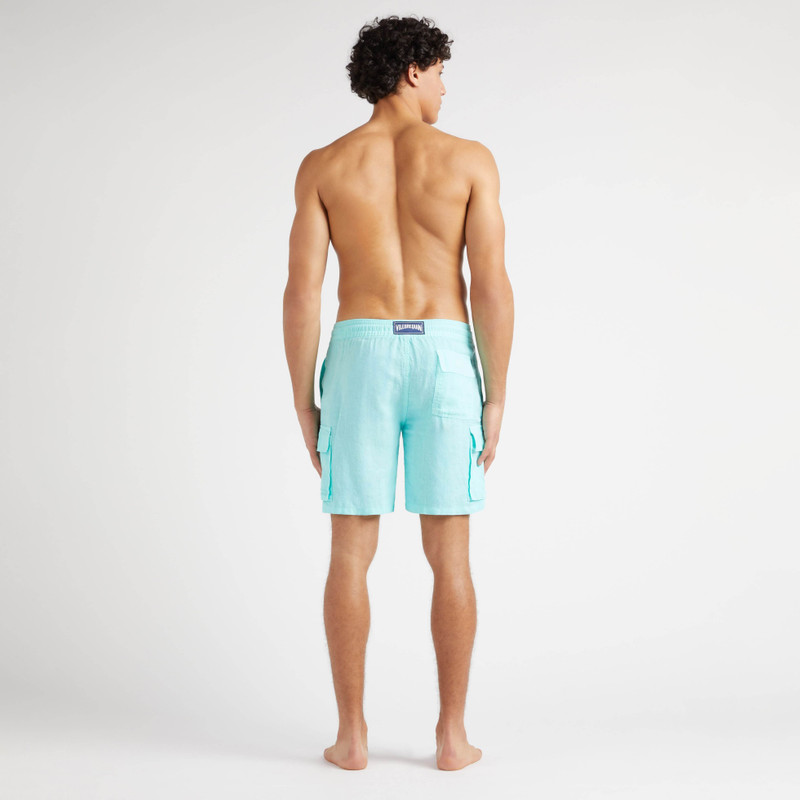 Men Linen Bermuda Shorts Cargo Pockets 4