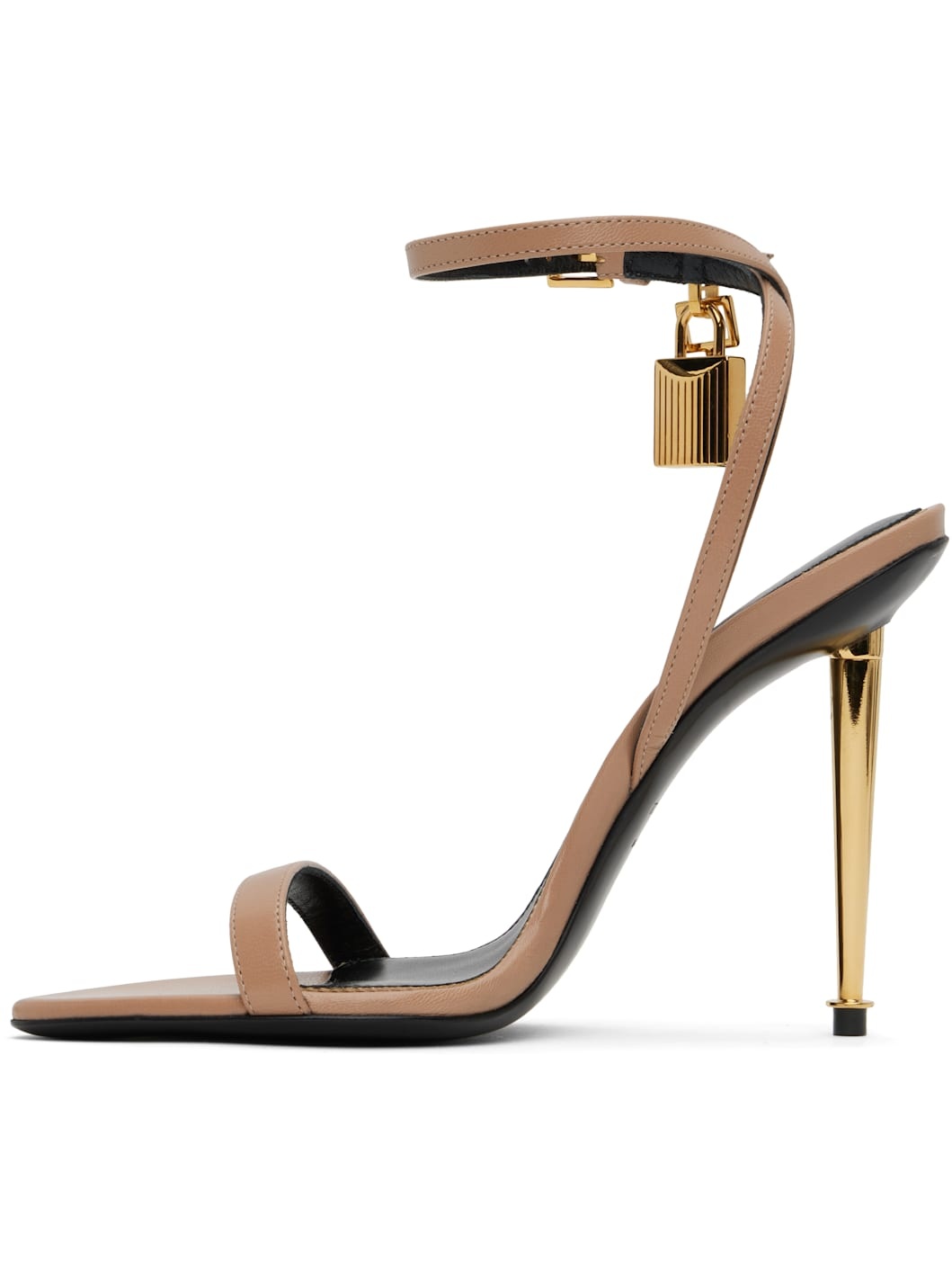 Pink Padlock Pointed Naked Heeled Sandals - 3