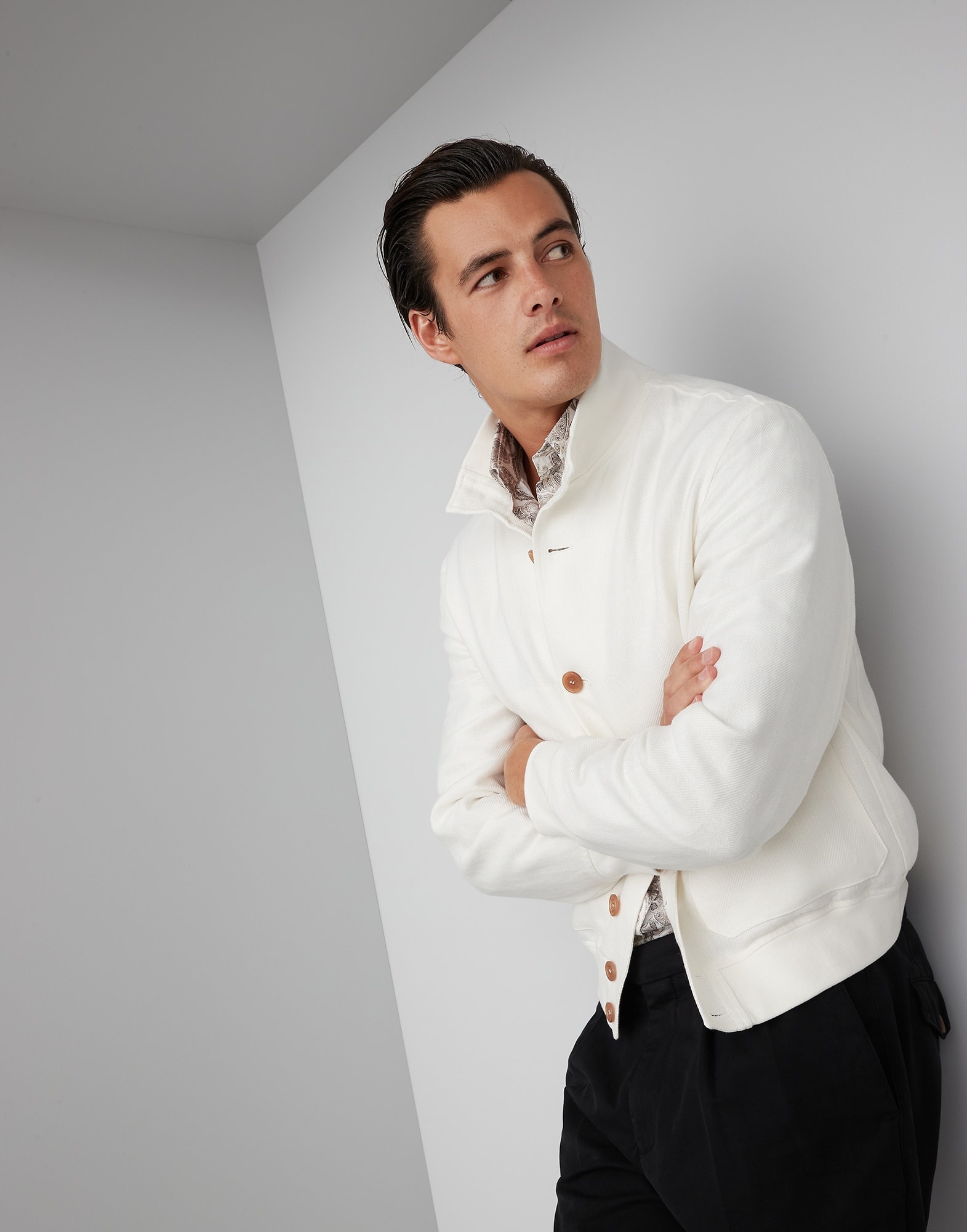 Brunello Cucinelli Linen, wool and silk diagonal outerwear jacket 