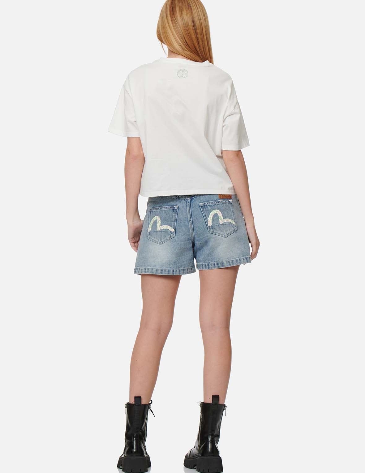 SEAGULL PRINT PAPER BAG DENIM SHORTS - 5
