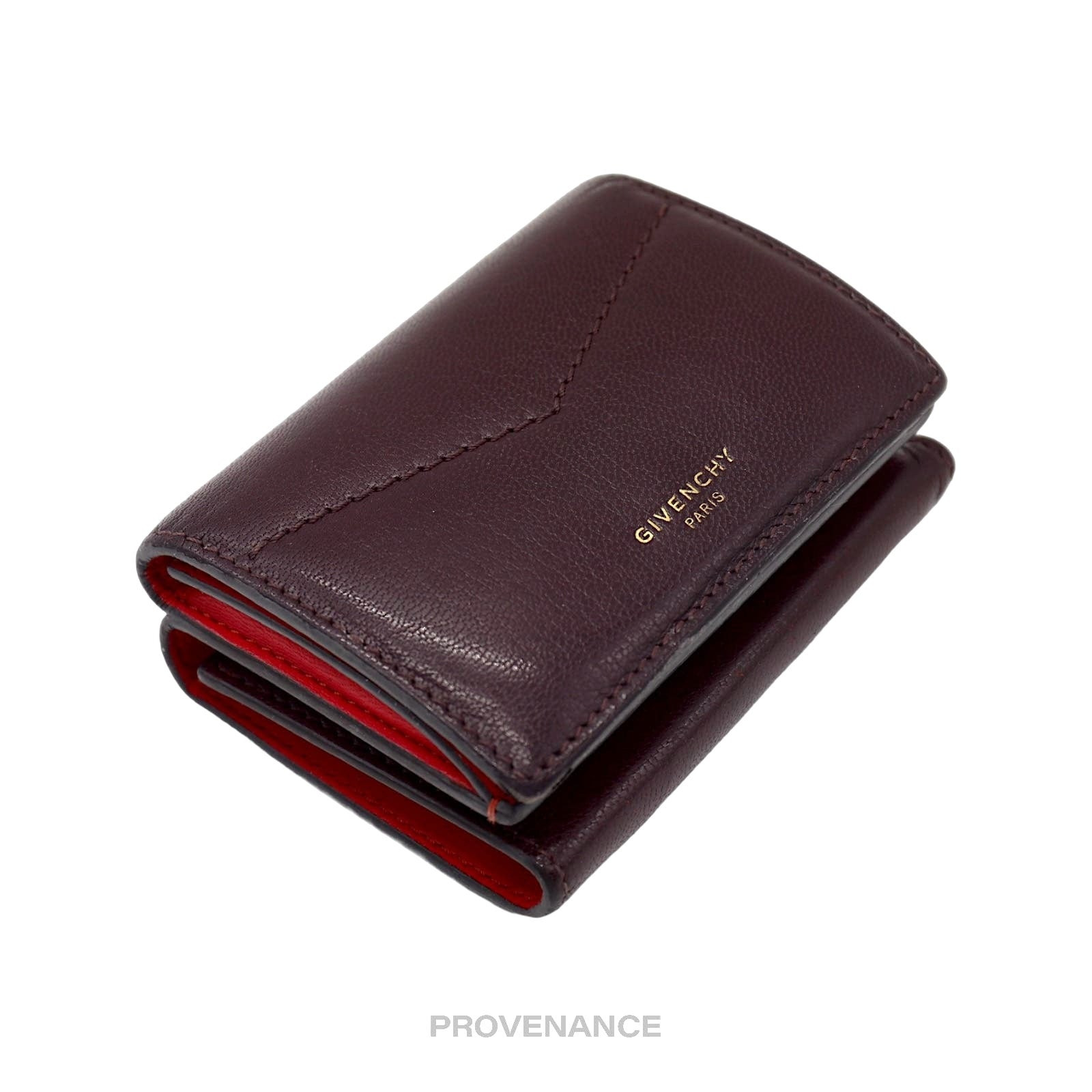 Givenchy Two Tone Trifold Wallet - Burgundy Leather - 3