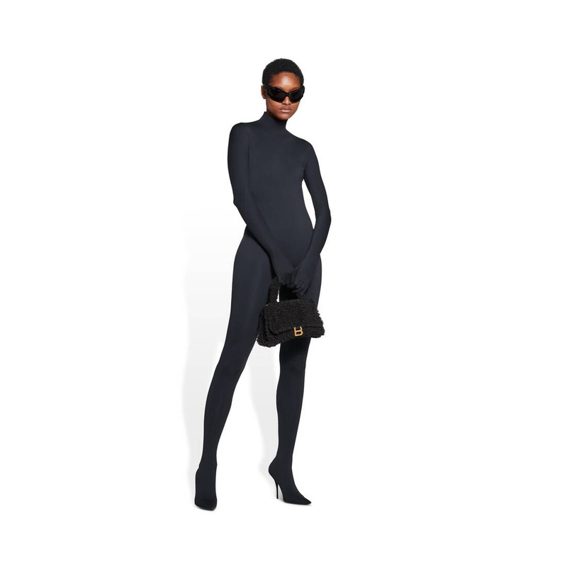 BALENCIAGA Women's Furry Hourglass Small Handbag With Strap in Black outlook