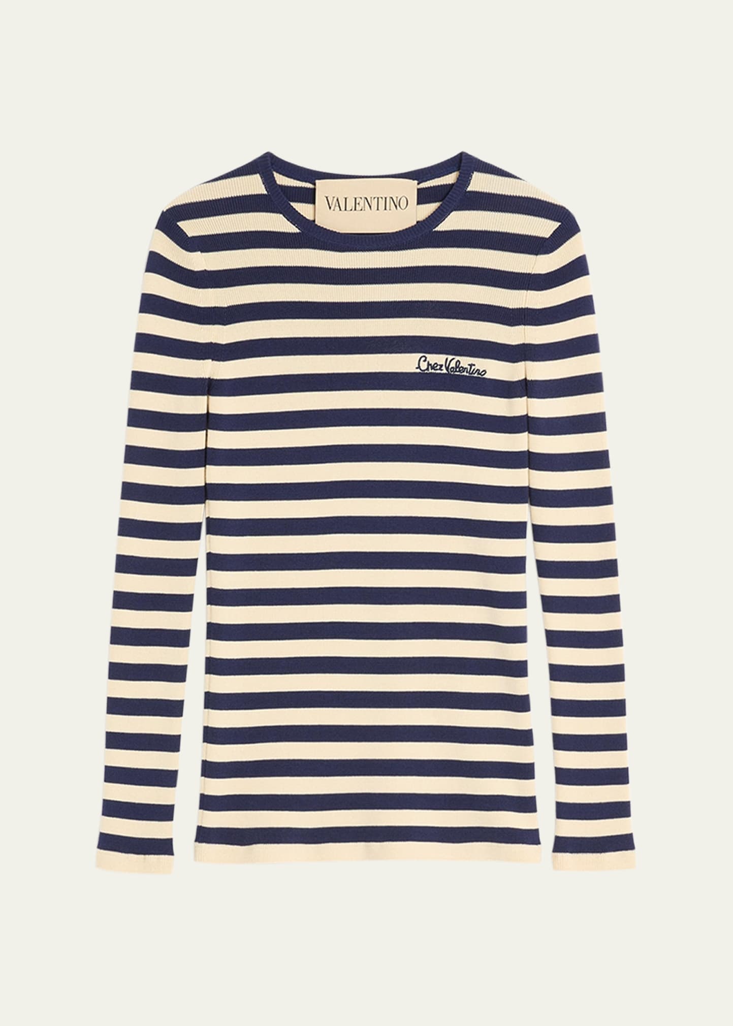 Chez Valentino Striped Knit Long-Sleeve Top - 1