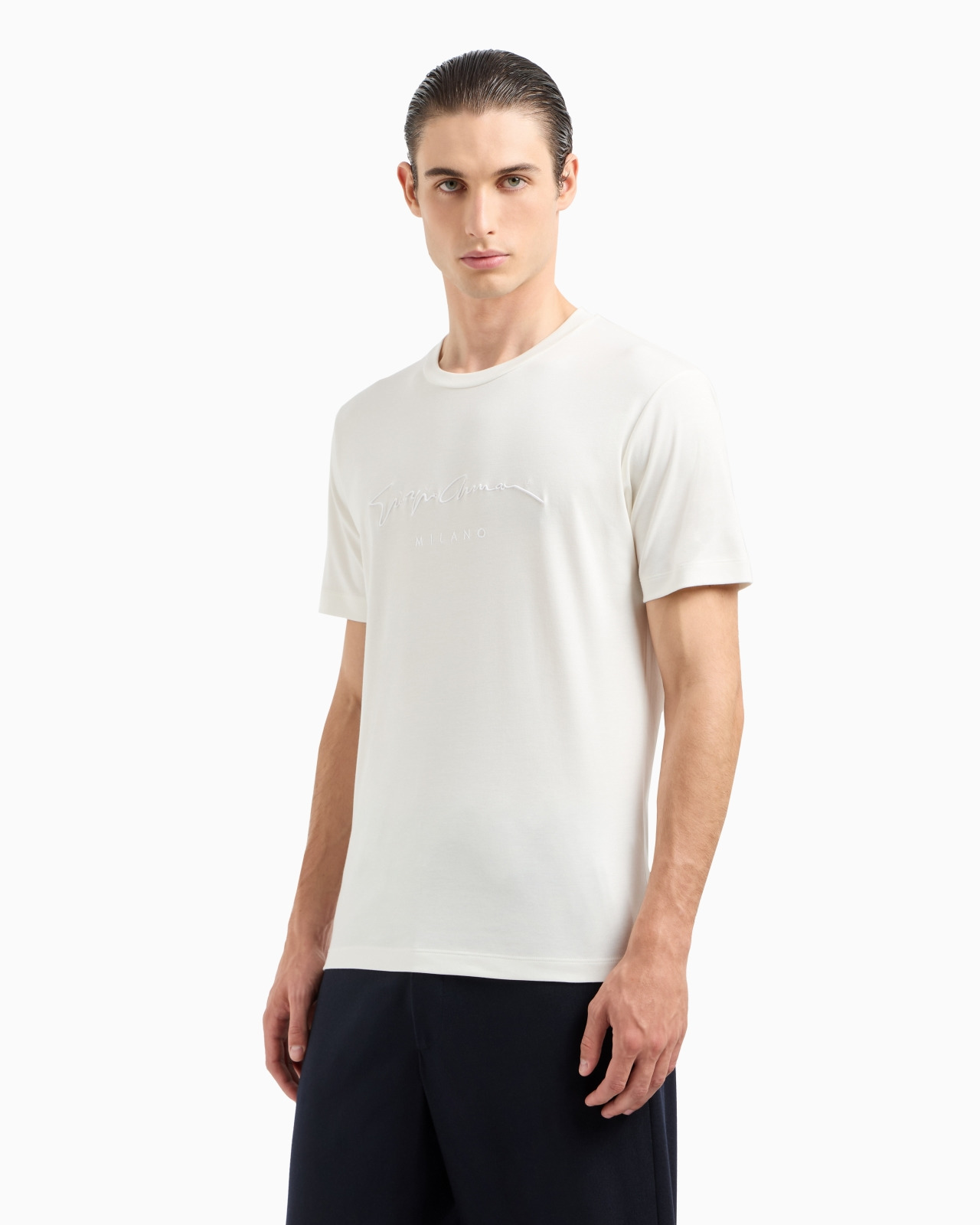 Pure cotton interlock T-shirt with embroidered logo - 4