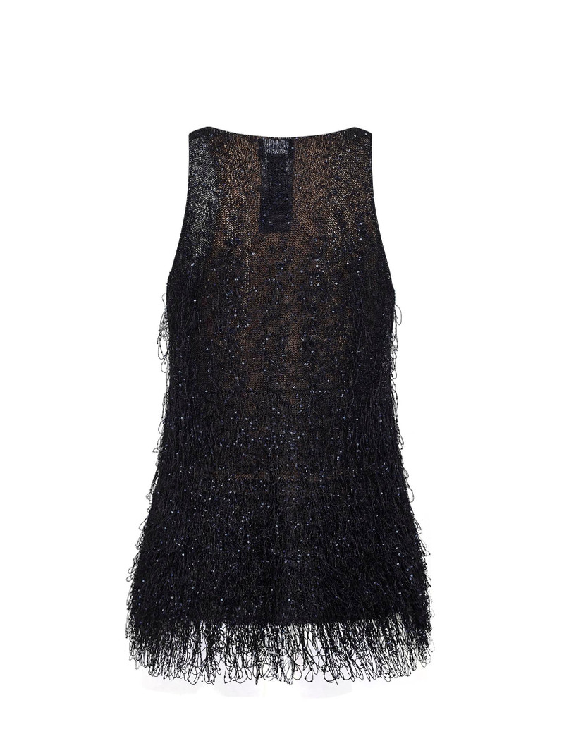 GIORGIO ARMANI Blue lurex jersey top with fringes and sequins outlook