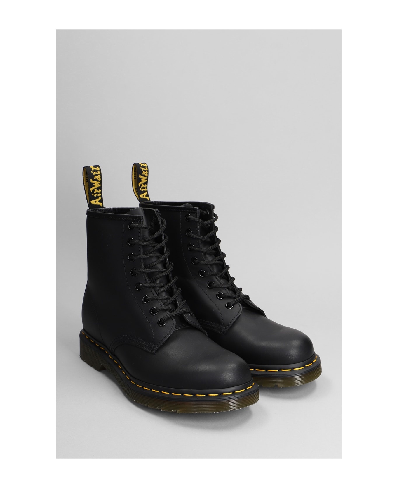 1460 Greasy Combat Boots In Black Leather - 2