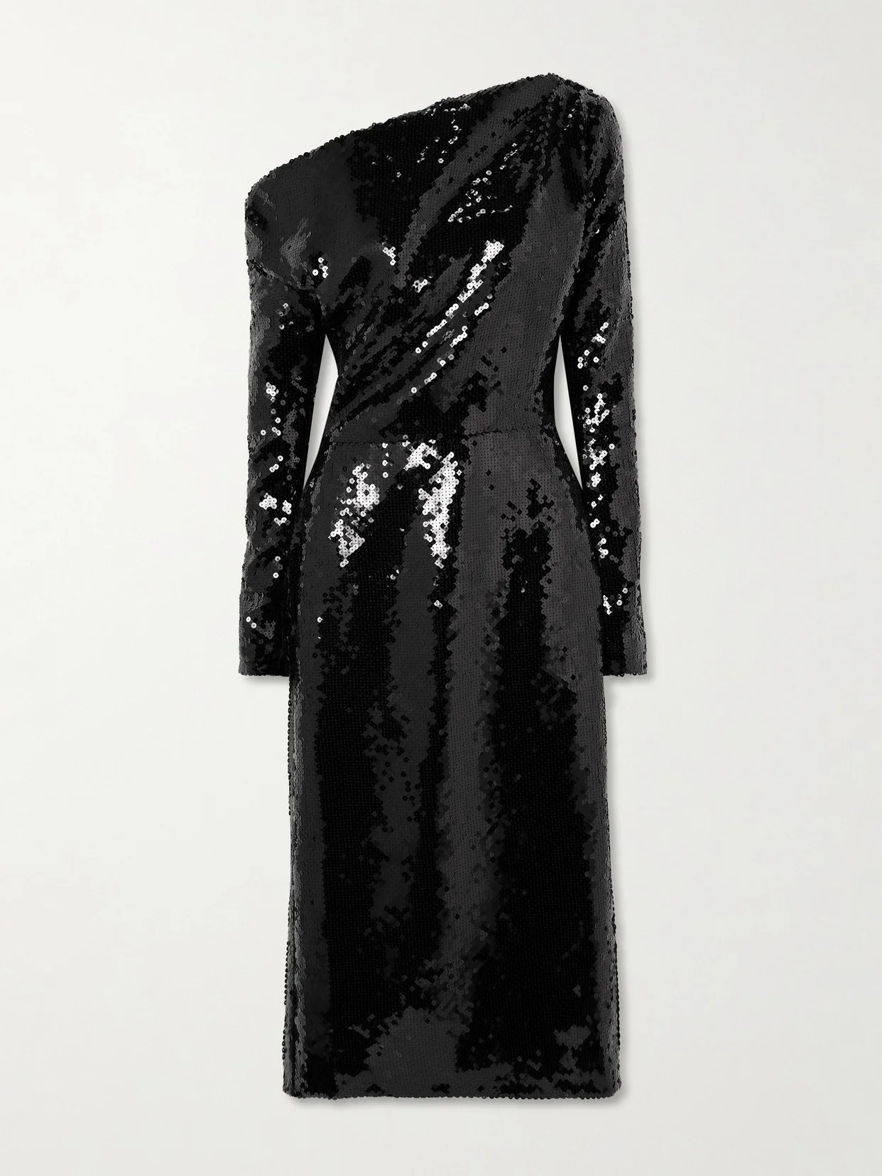 Danae Draped Asymmetric Sequined Crepe Midi Dress - 1