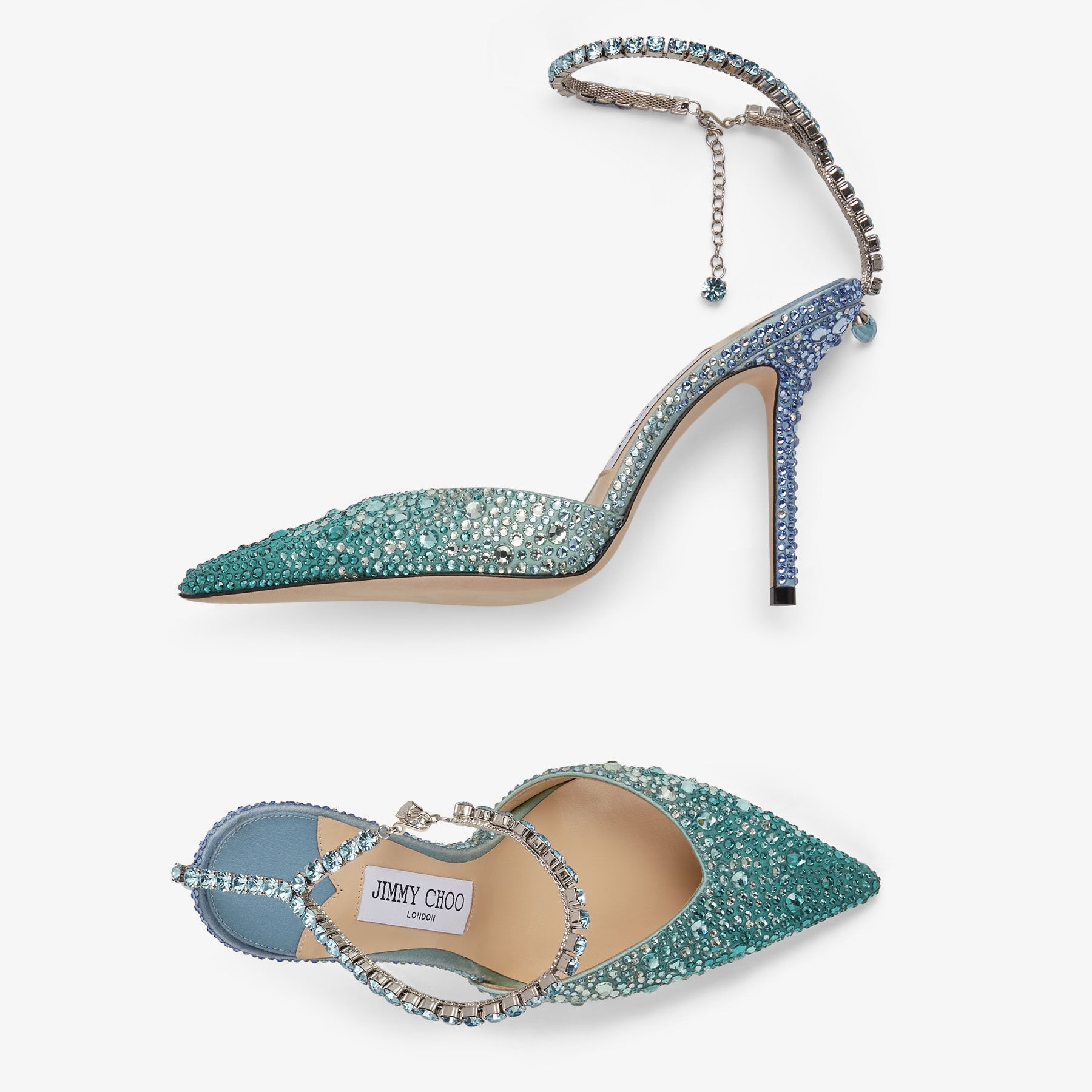 Saeda 100
Peacock Satin Pumps with Crystal Embellishment - 5