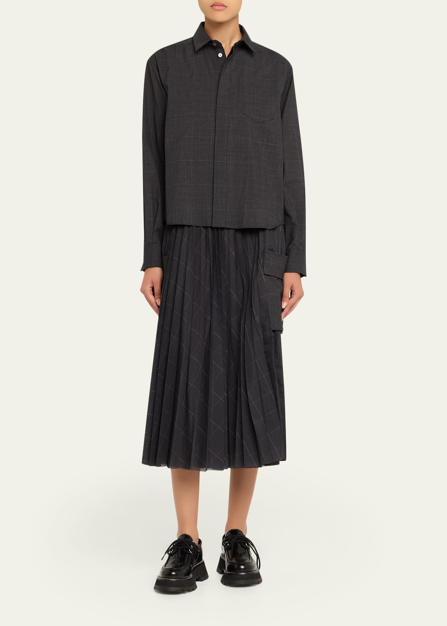 Glen Check Pleated Collared Shirt - 2