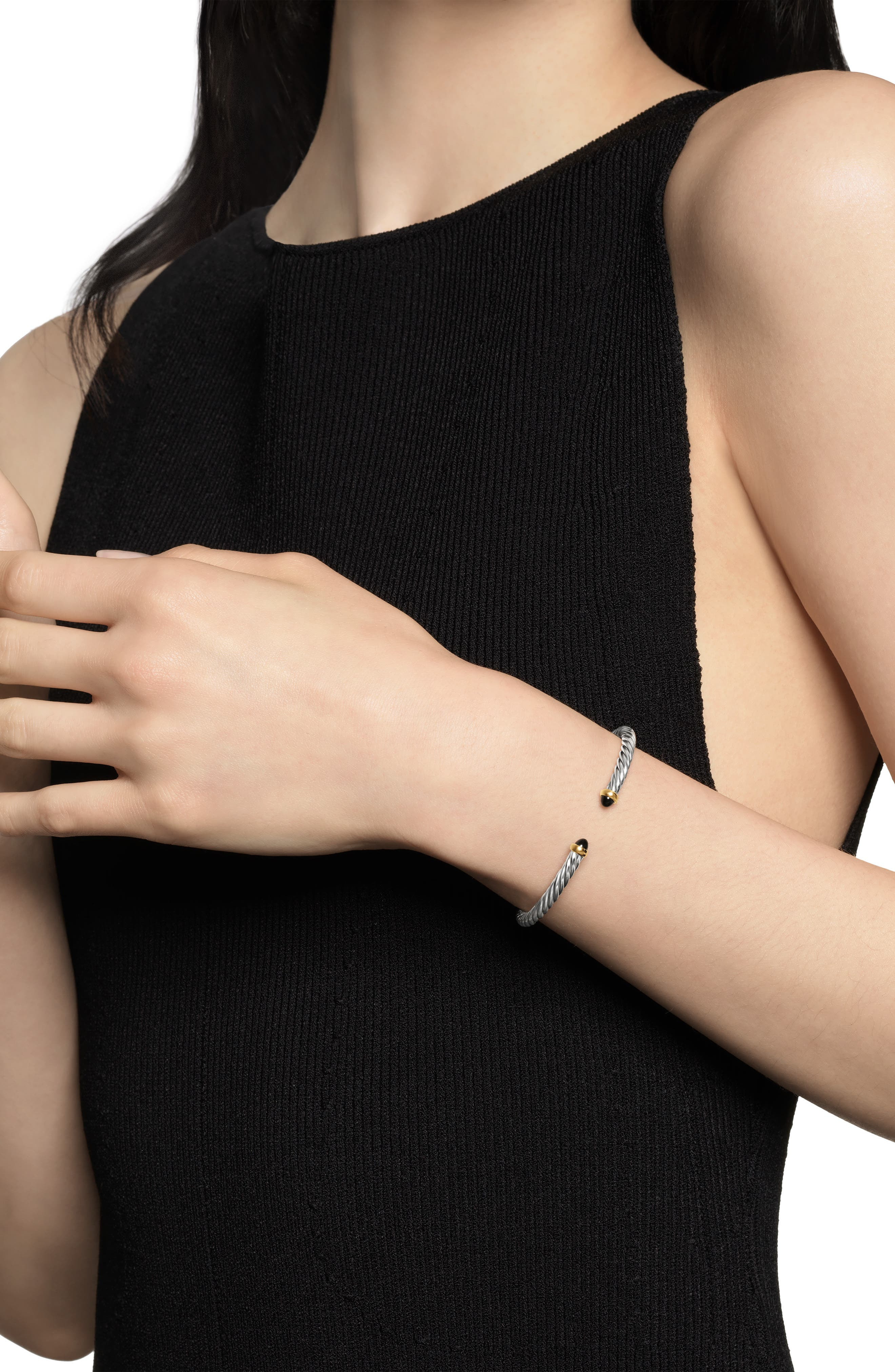 David Yurman Cable Flex Bracelet in Sterling Silver with 14K Yellow Gold, 4mm in Silver/Gold/Black O - 2
