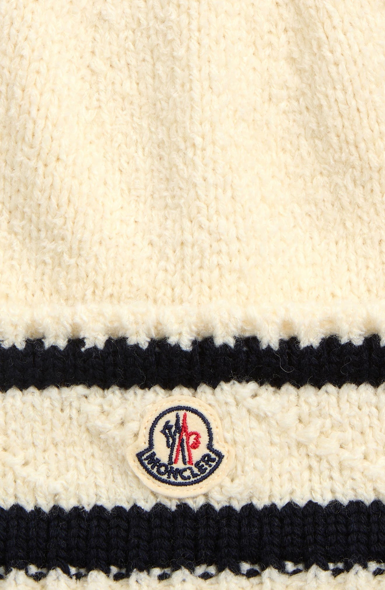 Moncler Logo Stripe Cuff Virgin Wool Blend Beanie in White/Navy at Nordstrom - 2