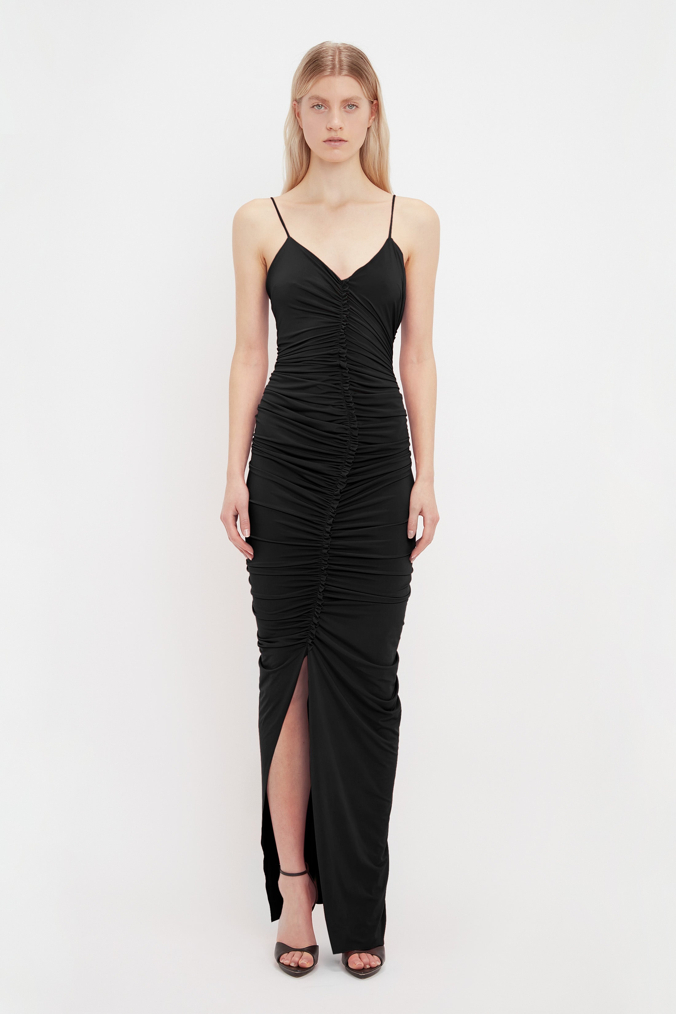 Ruched Fitted Dress In Black - 2