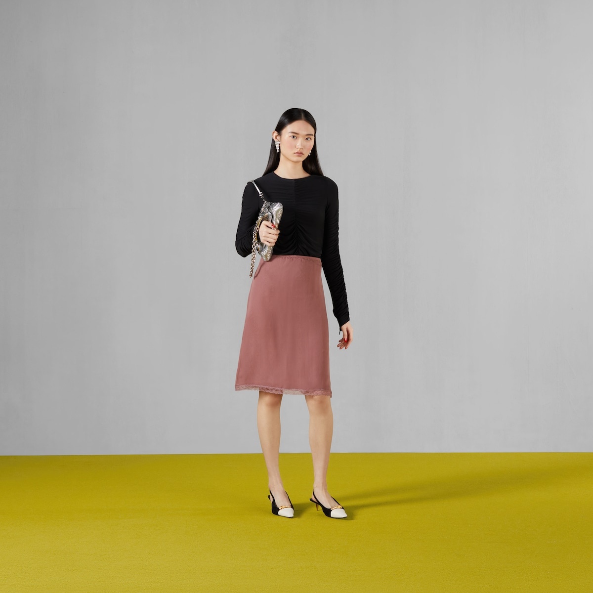 スカート GUCCI SILK CHIFFON SKIRT WITH LACE TRIM GUCCI Silk chiffon skirt with lace trim | REVERSIBLE