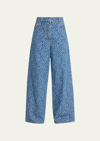 GANNI　Jacquard Denim Wide Pants GANNI - Jacquard Cotton Denim Wide Pants GANNI