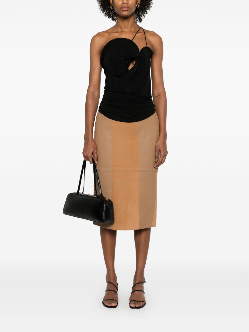 scuffed-leather midi skirt - 2