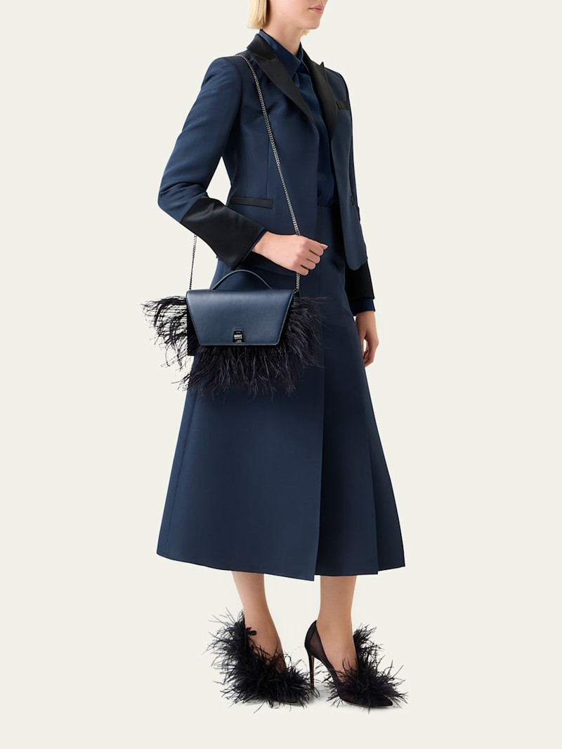 AKRIS Anouk City Leather Top-Handle Bag with Feather Trim outlook