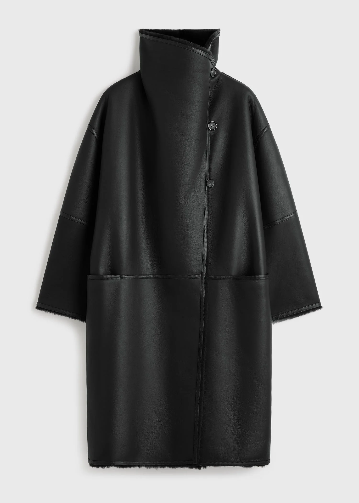 Shearling wrap coat black - 1