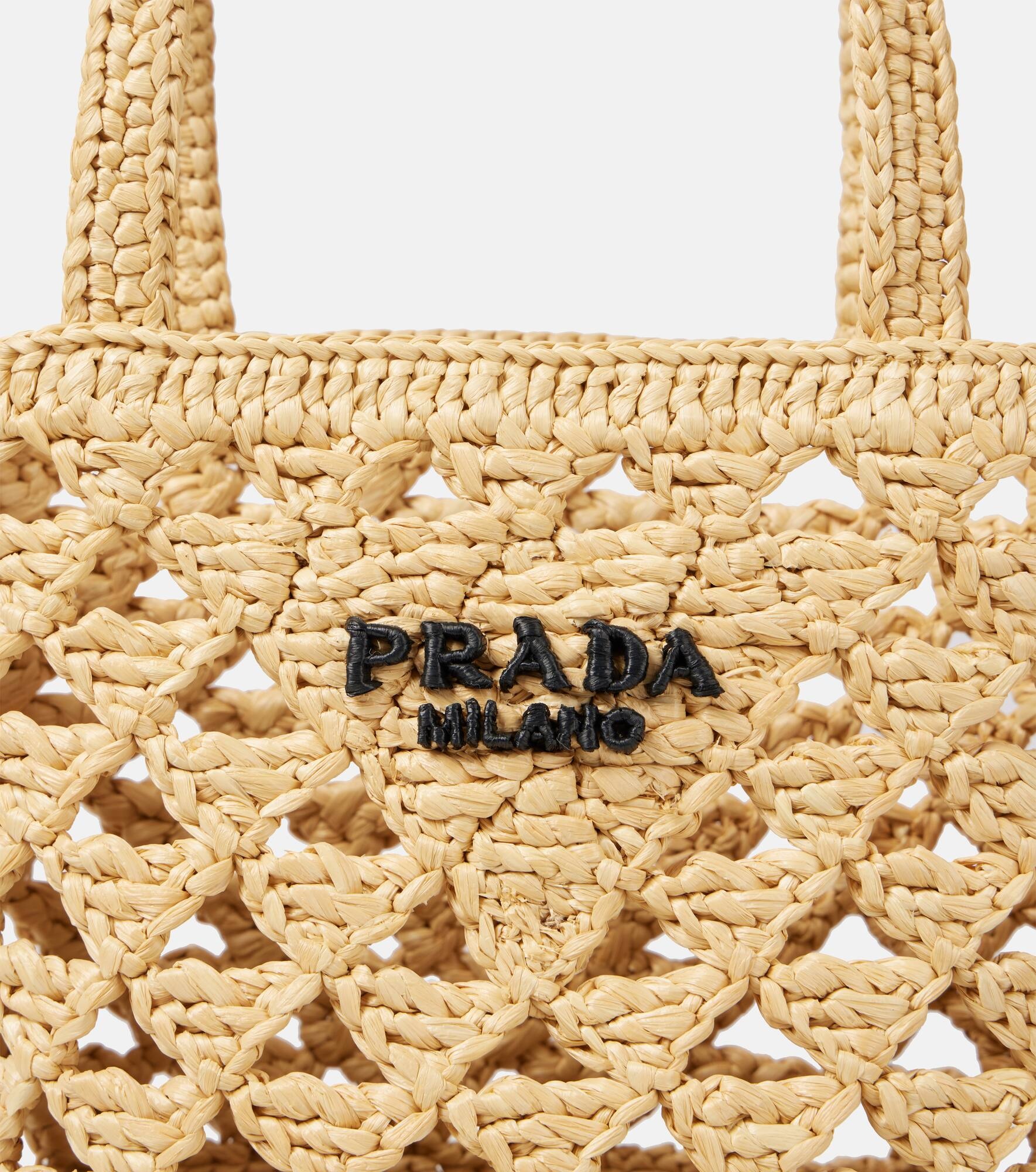 Logo raffia-effect crochet tote bag - 6