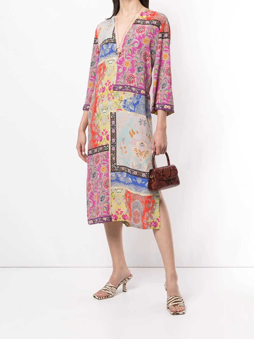 patchwork-print shift midi dress - 2