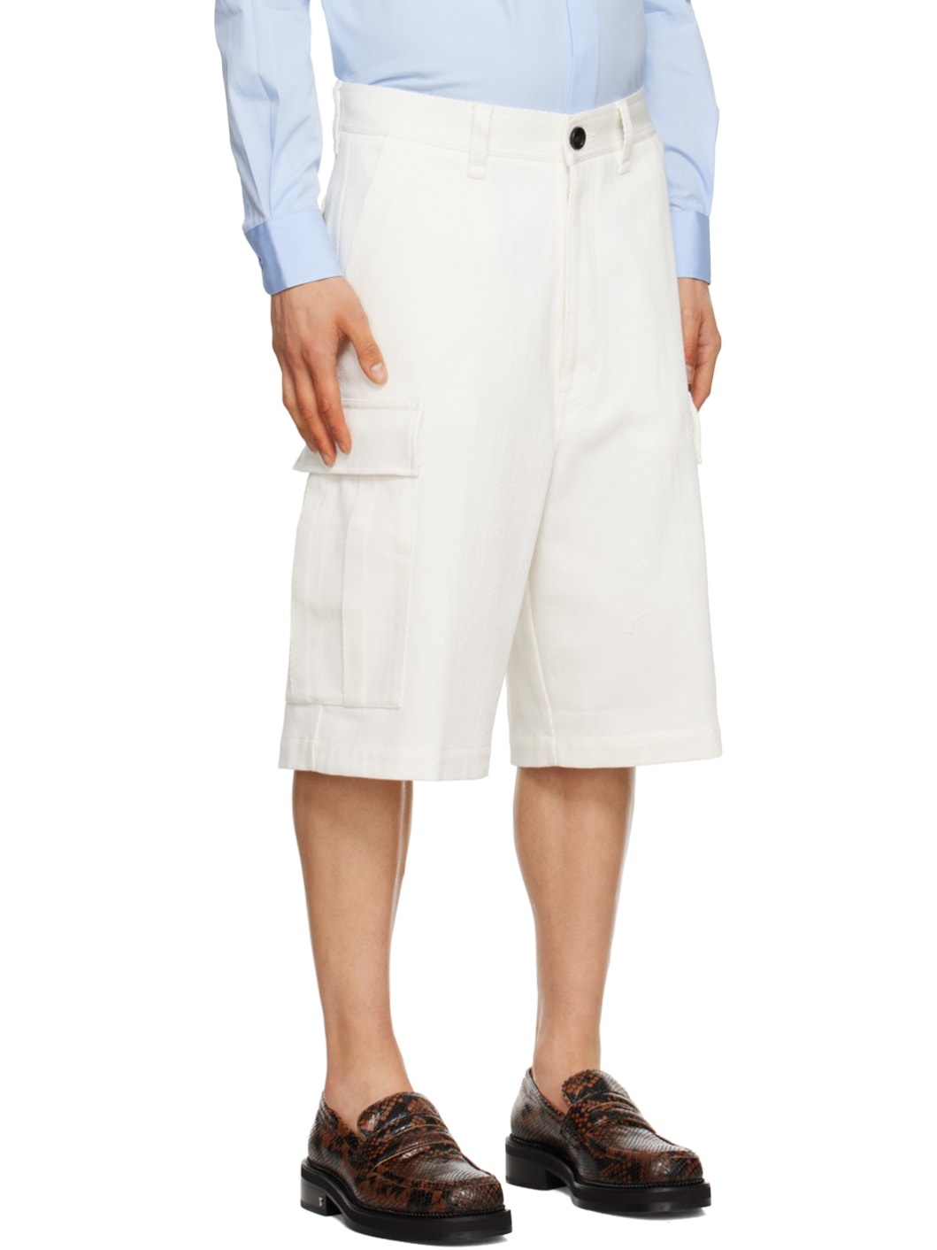 White Cargo Pocket Shorts - 2