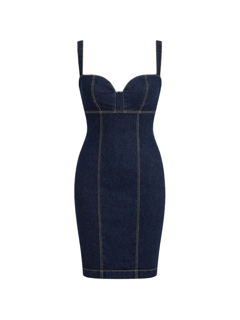 contrast-stitched sweetheart-neck mini dress 1