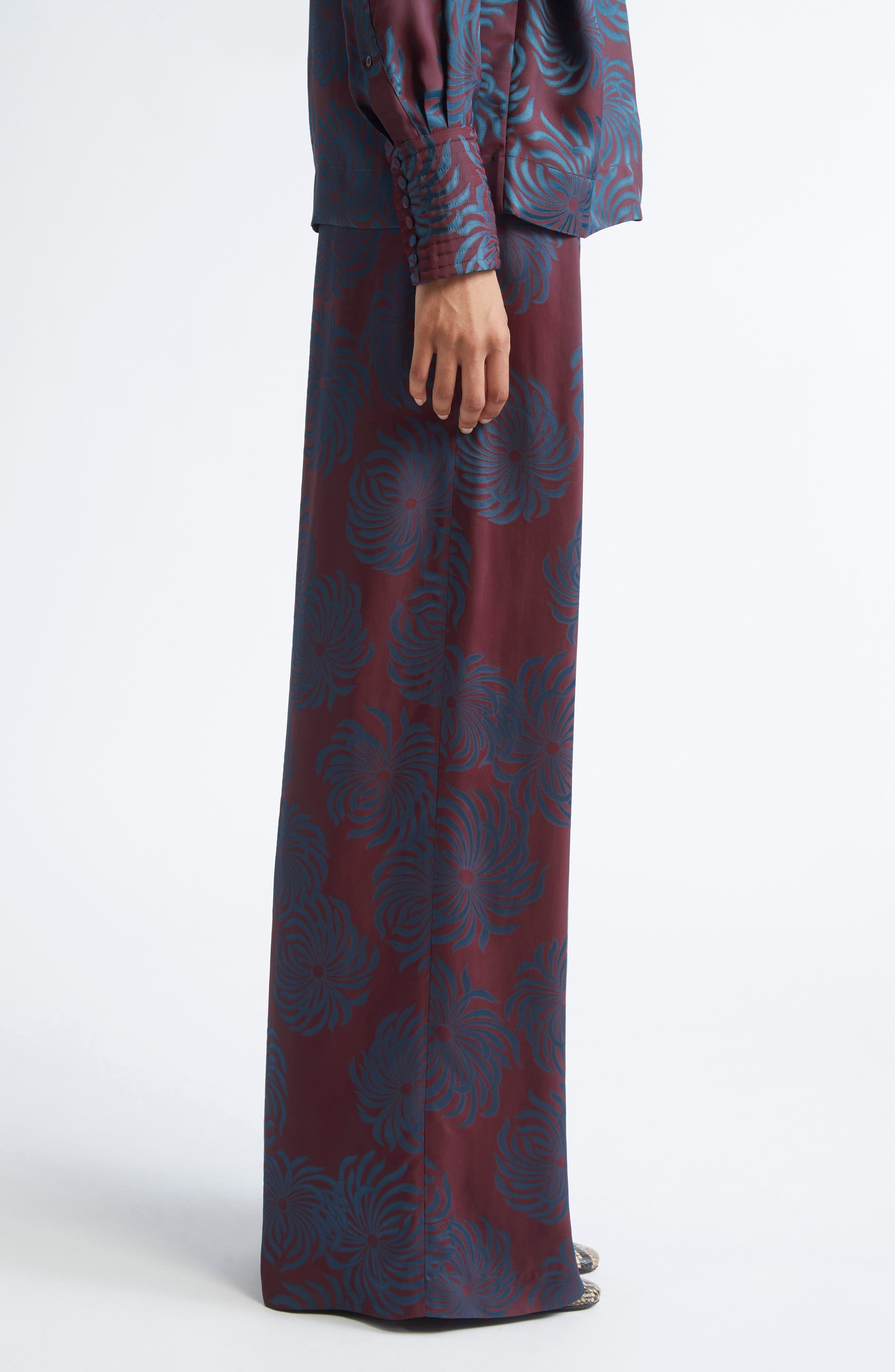 Dries Van Noten Pamplona Jacquard Pleated Wide Leg Pants in Burgundy at Nordstrom - 4