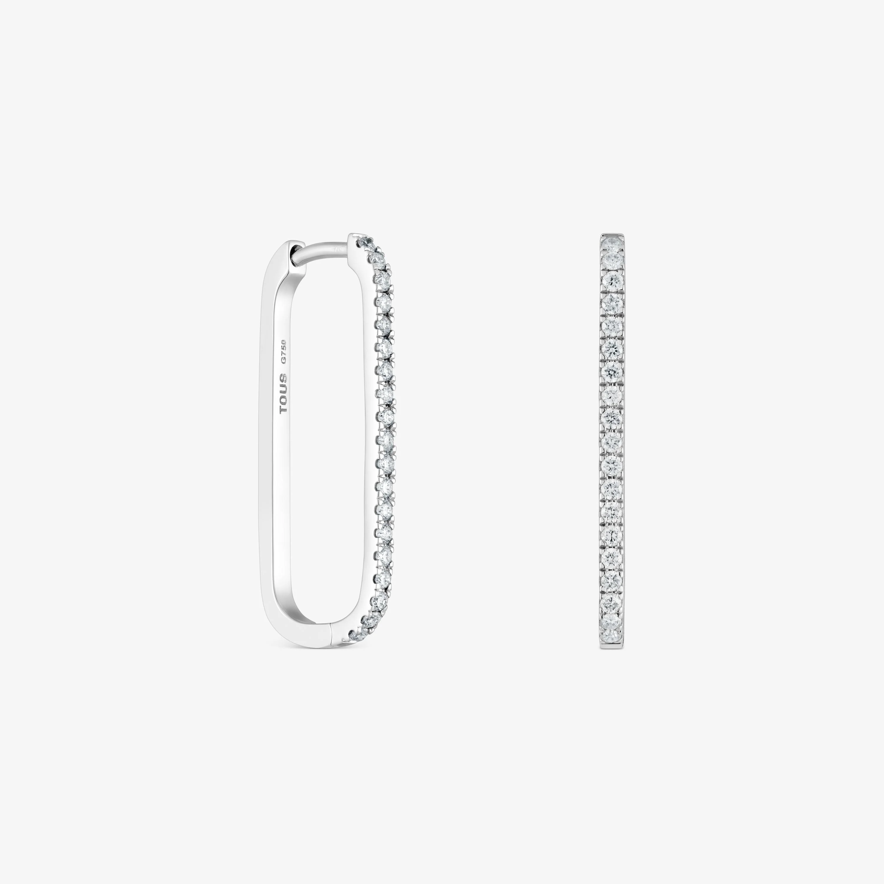 Long oval hoop Earrings in 18K white gold with diamonds Les Classiques - 1