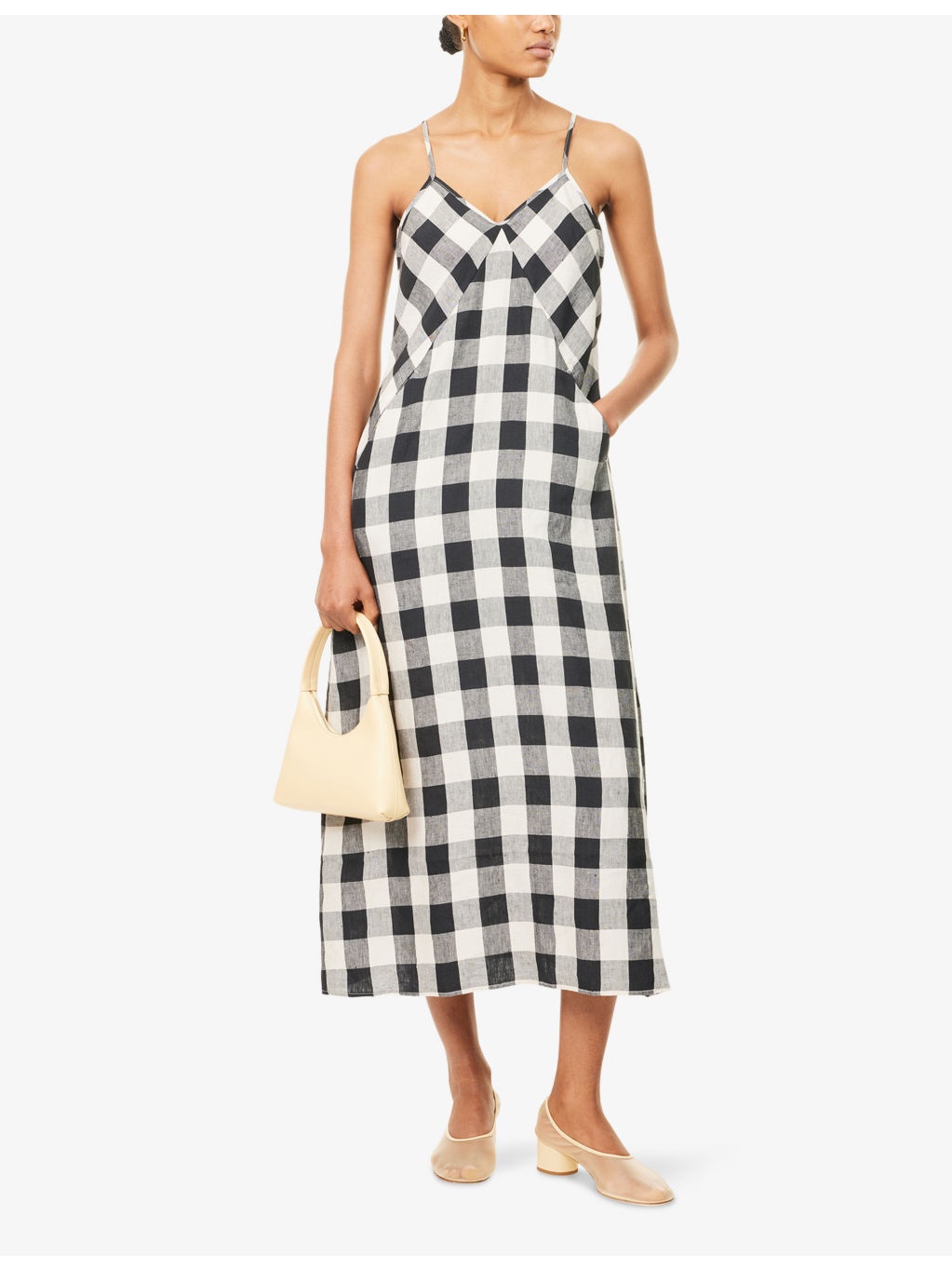 Maya Check-Print Linen Midi Dress - 2