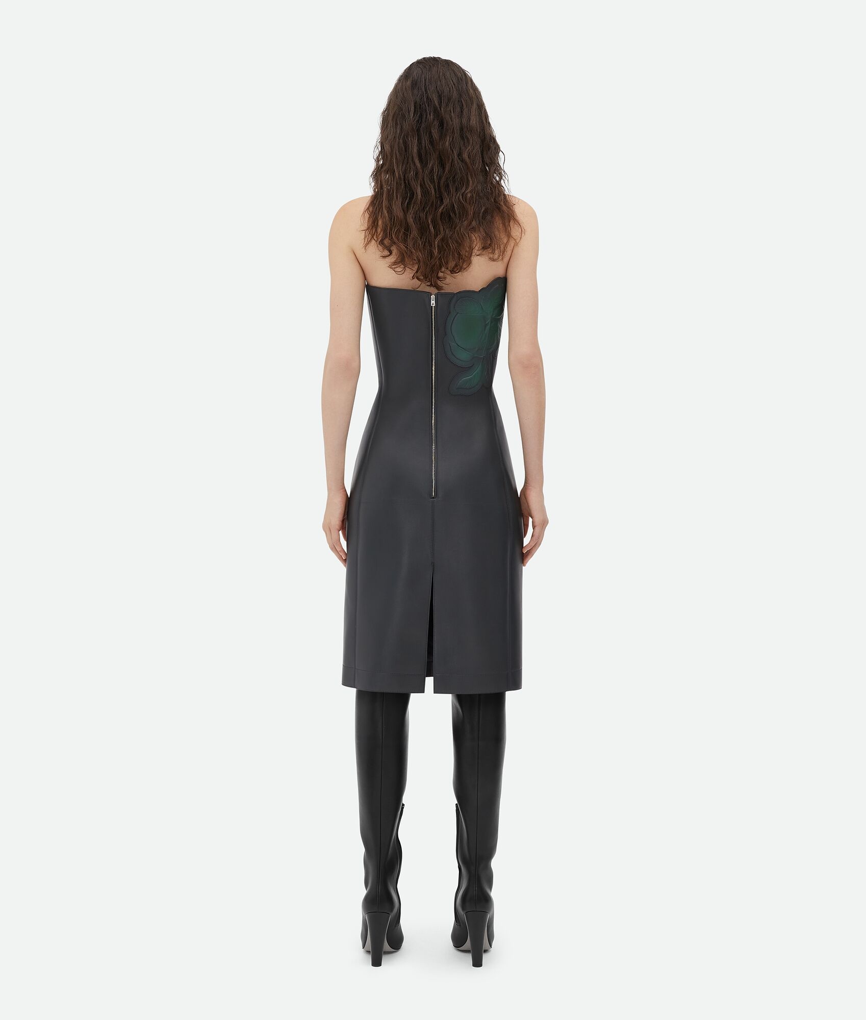 Leather Midi Bustier Dress With Embossed Fruit - 3