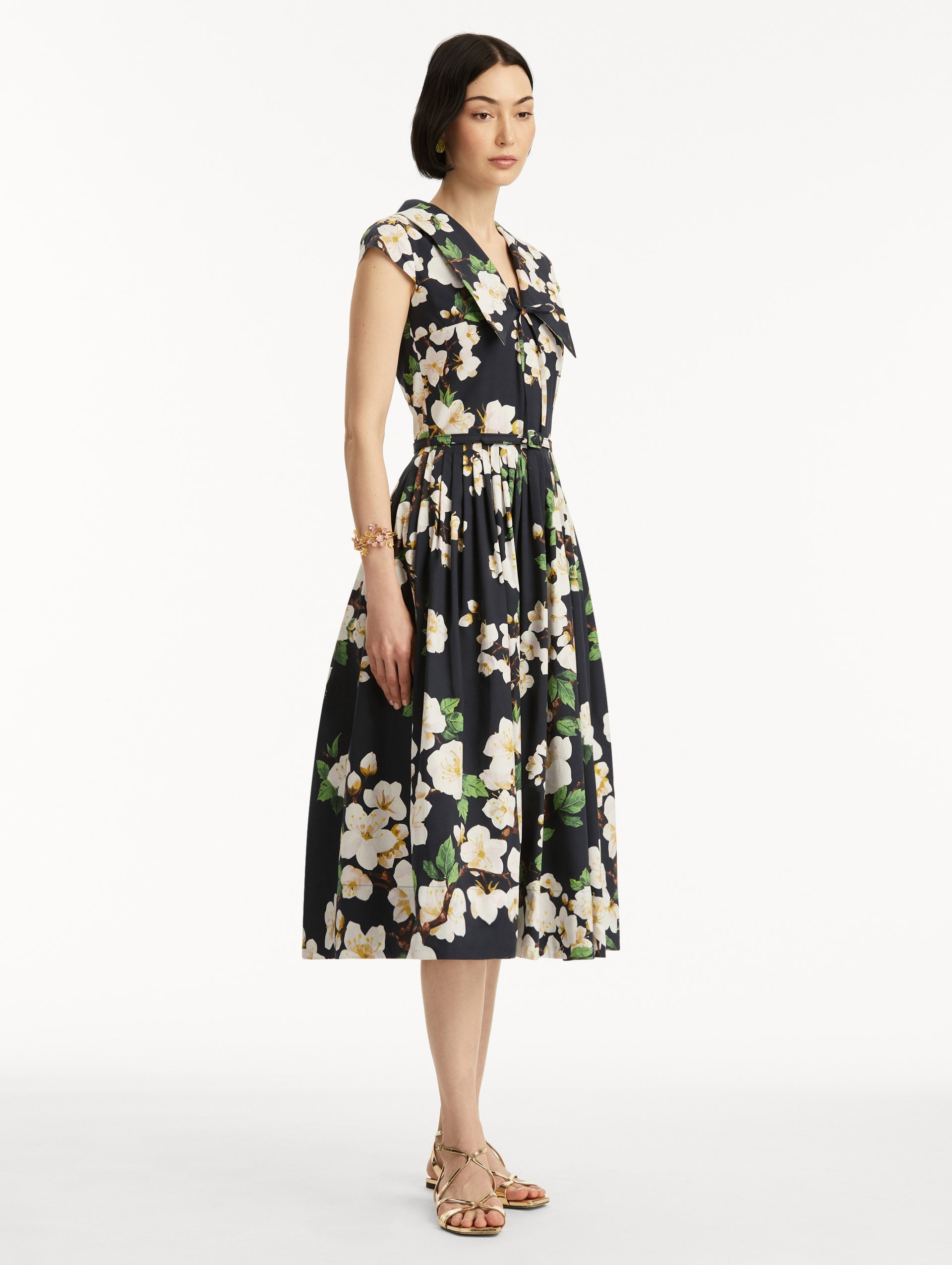 CHERRY BLOSSOM COTTON POPLIN PLEATED DRESS - 4