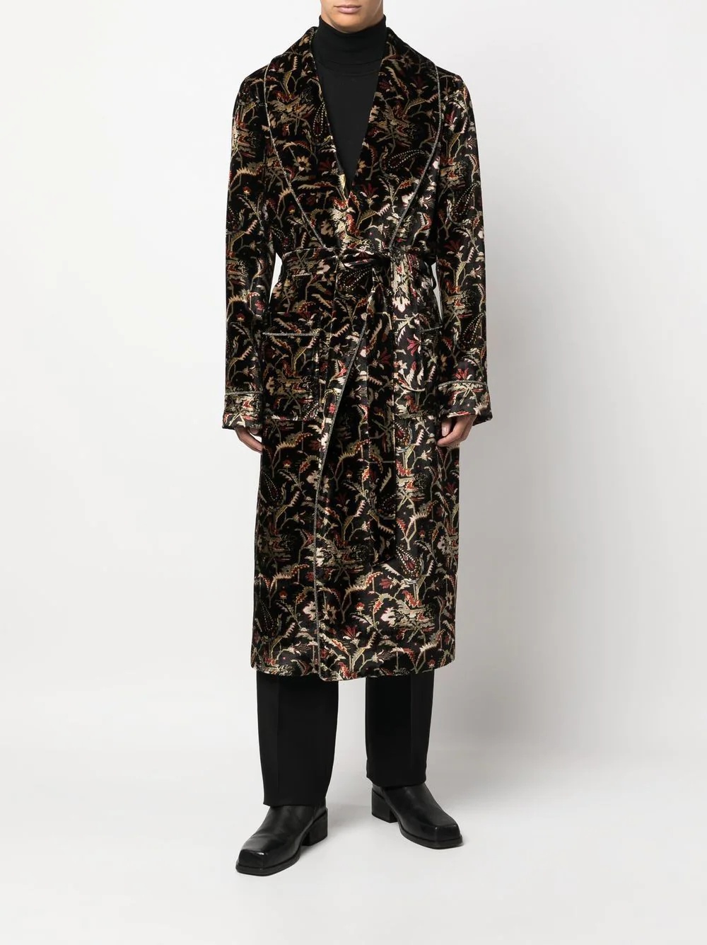 tie-waist floral-pattern coat - 2
