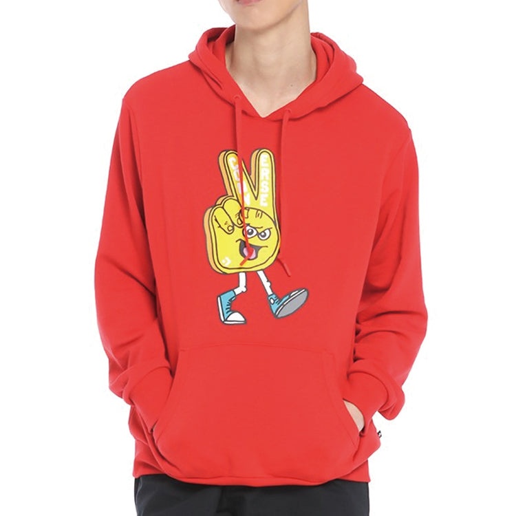 Converse Finger Letter Print Hooded Drawstring Sweatshirt Red 10019083-A02 - 3