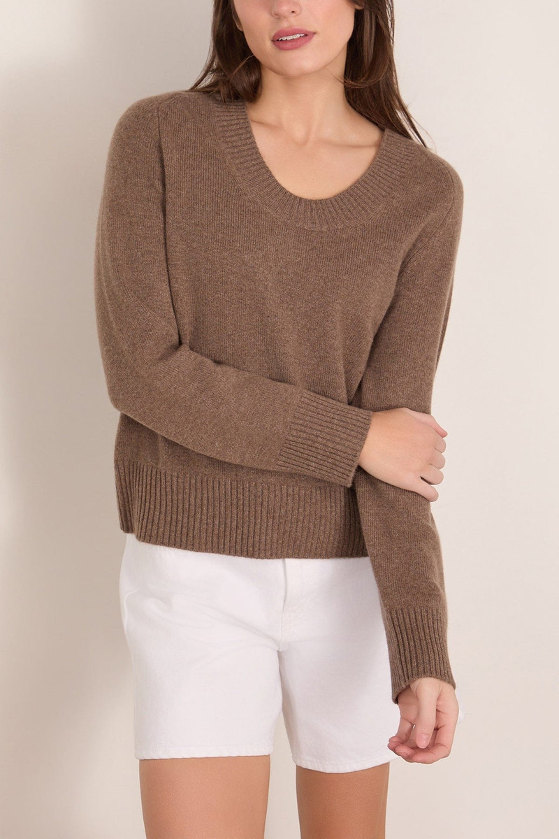 Baji Dropped U-Neck Sweater in Brown Melange 3