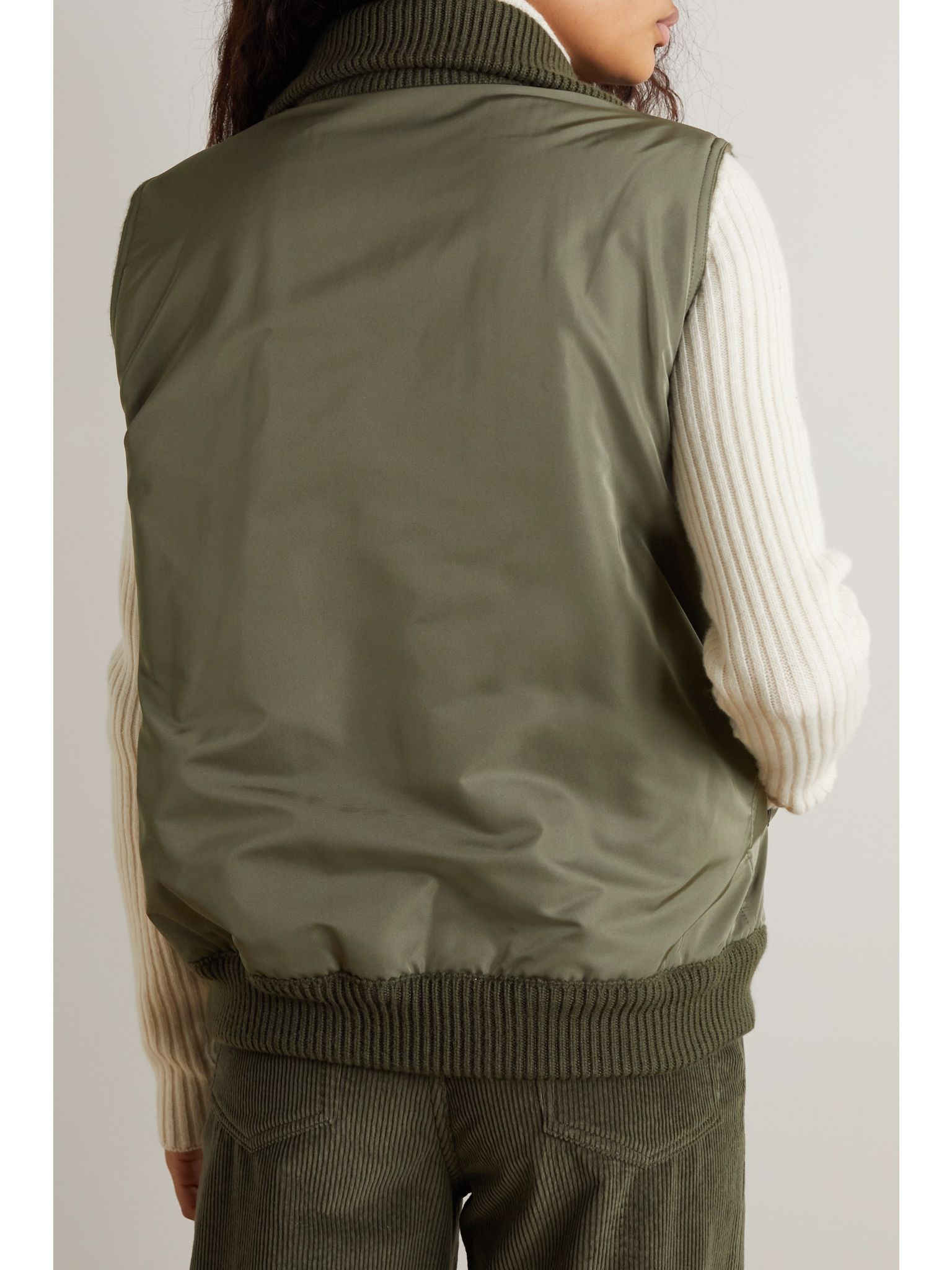 Everdeen padded shell and silk-blend vest Dark green - 4