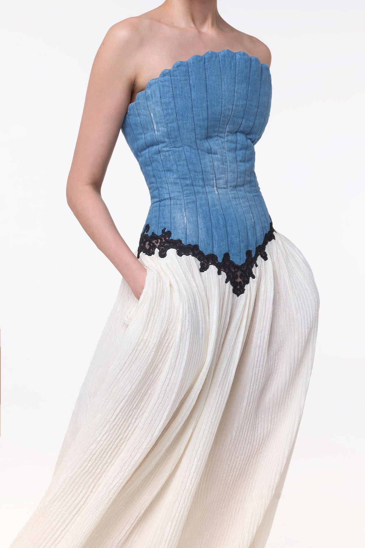 Glenn Lace Maxi Dress in Light Blue Recycled Cotton Linen - 6