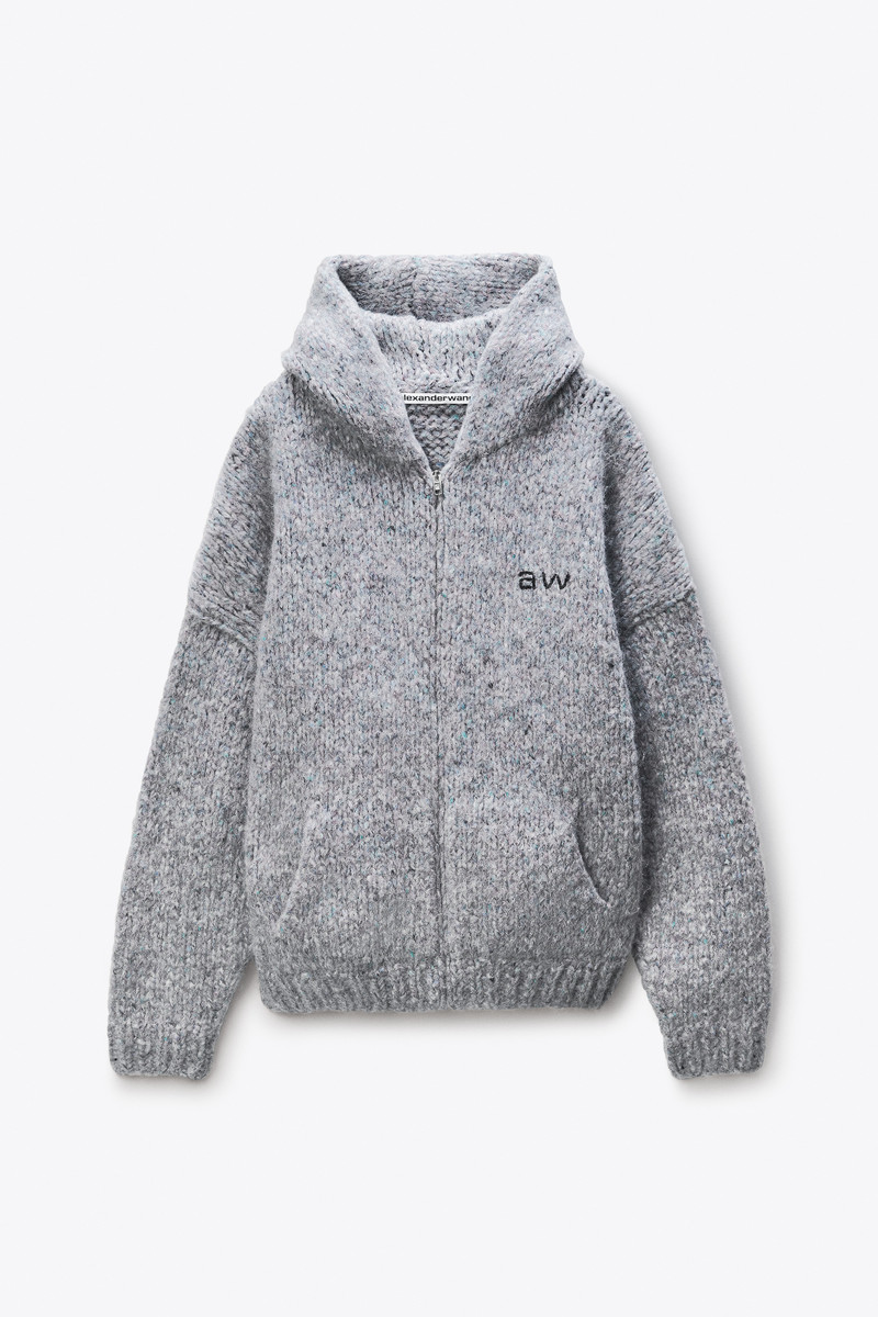 Grey Oversized Crewneck Hoodie with Hand-Crochet Logo 1
