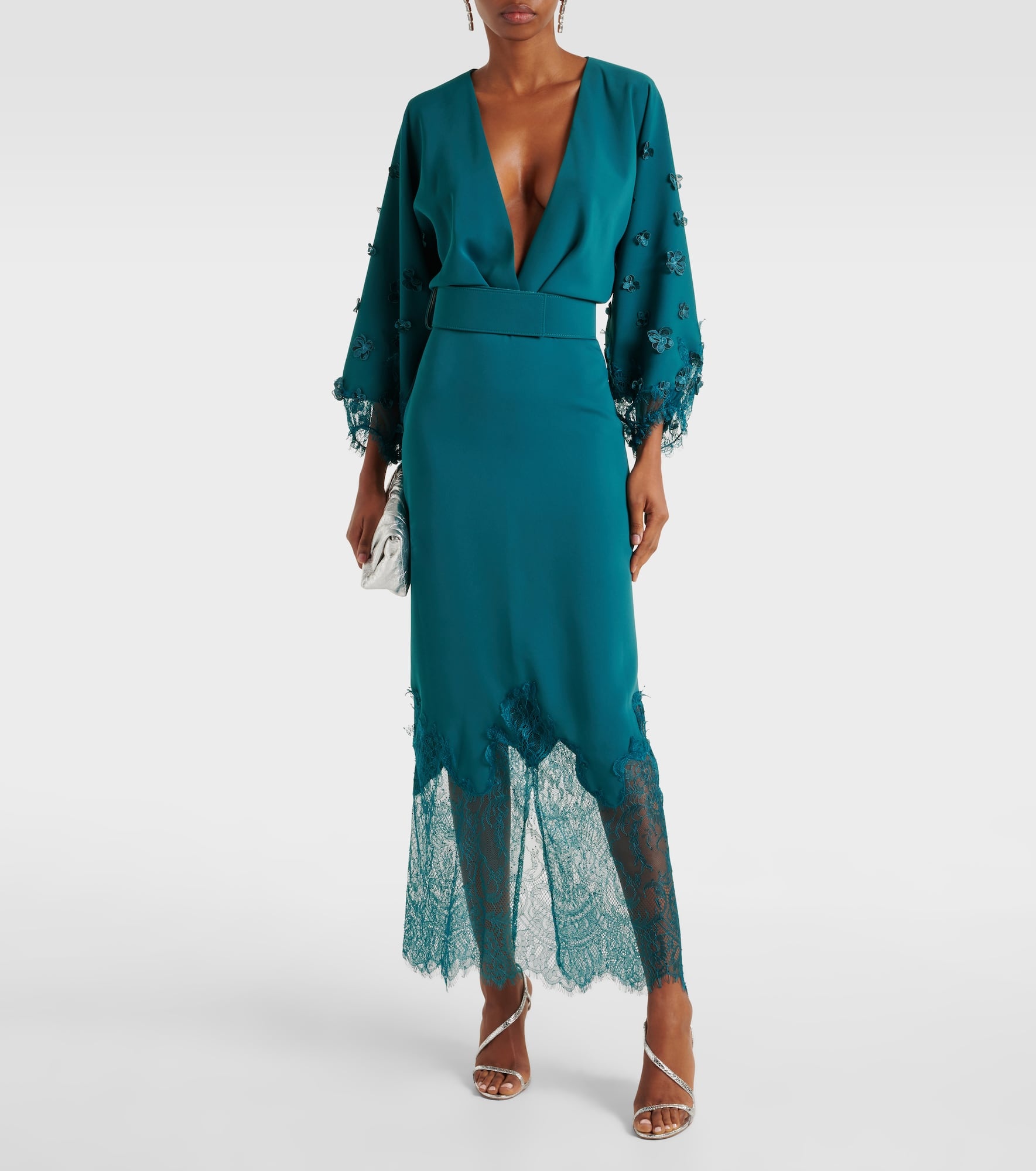 Lace-trimmed draped midi dress - 2