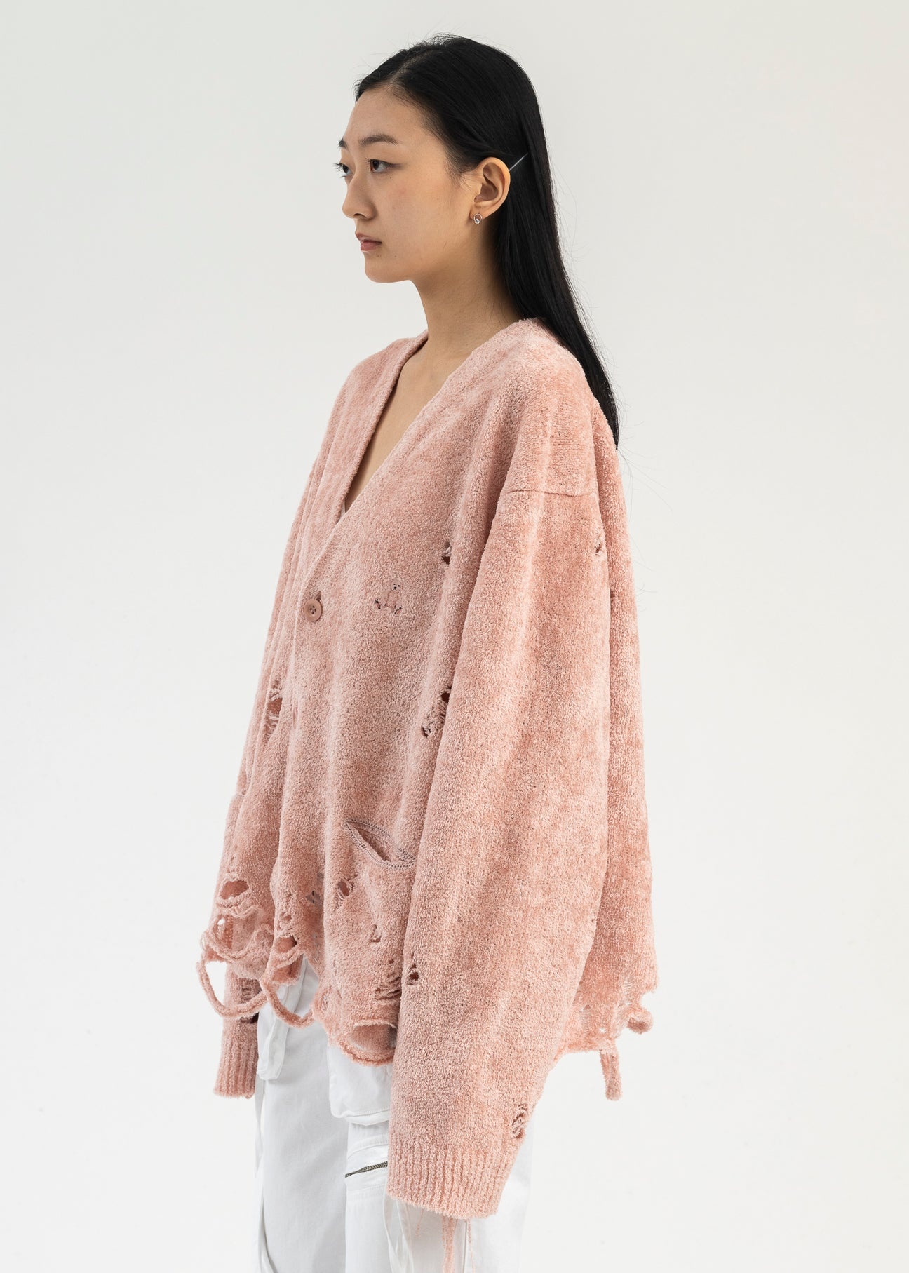 PINK SILK VELOUR SHORT CARDIGAN - 3