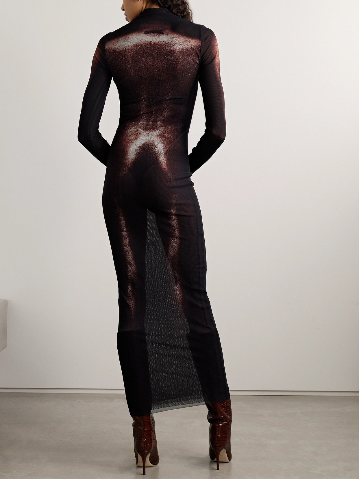 Body Dust Asymmetric Trompe L'oeil Printed Mesh Midi Dress - 3