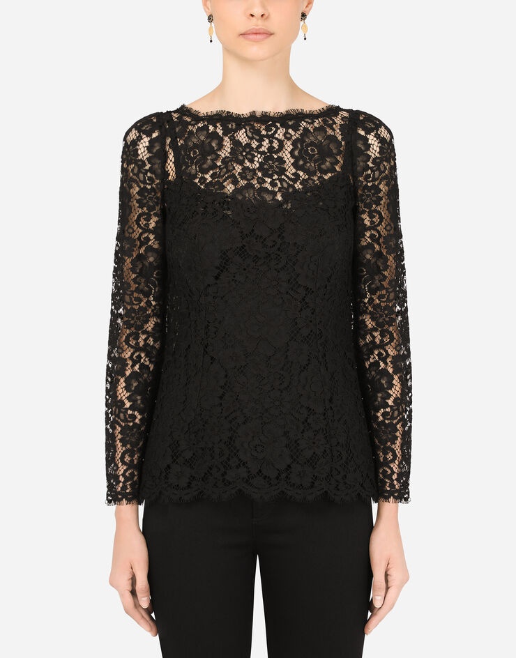 Long-sleeved cordonetto lace top - 1