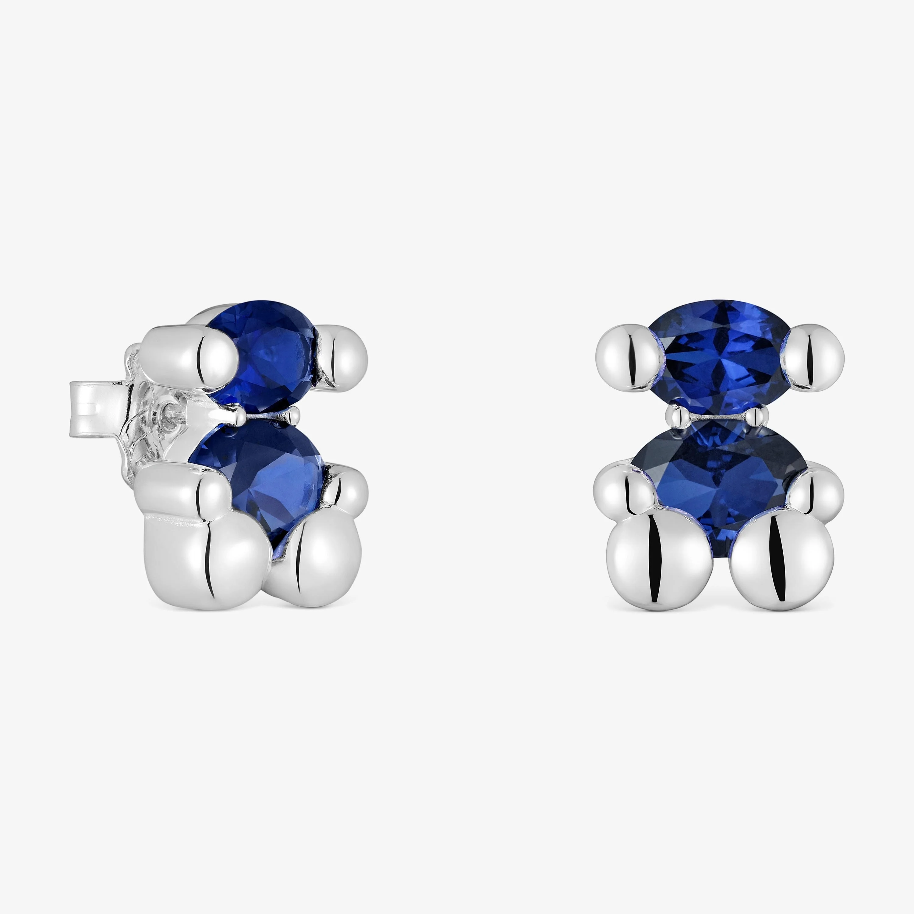 13 mm silver bear motif Earrings with lab-grown blue sapphire Color Bear LGG - 1