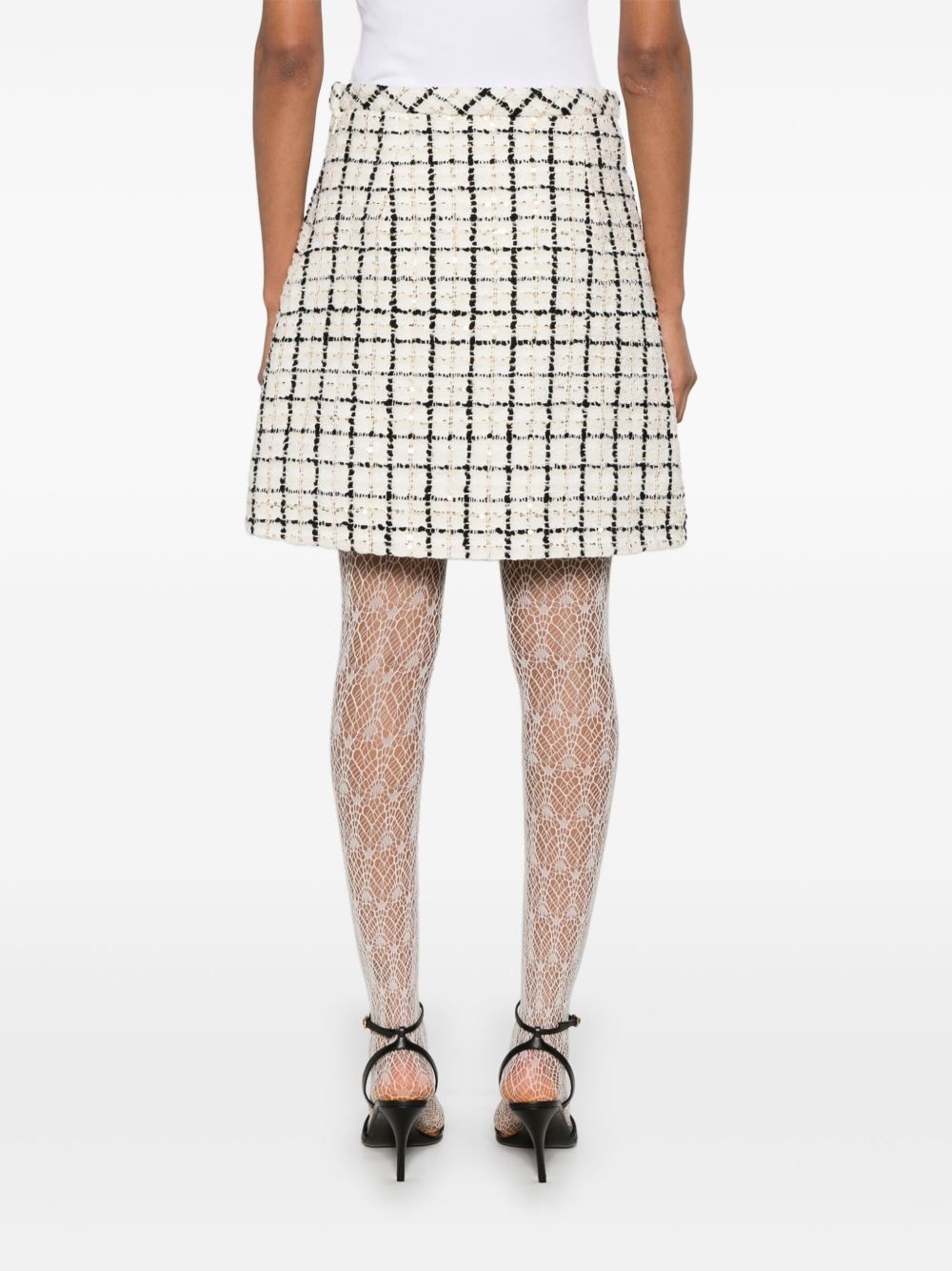 check-pattern tweed mini skirt - 4