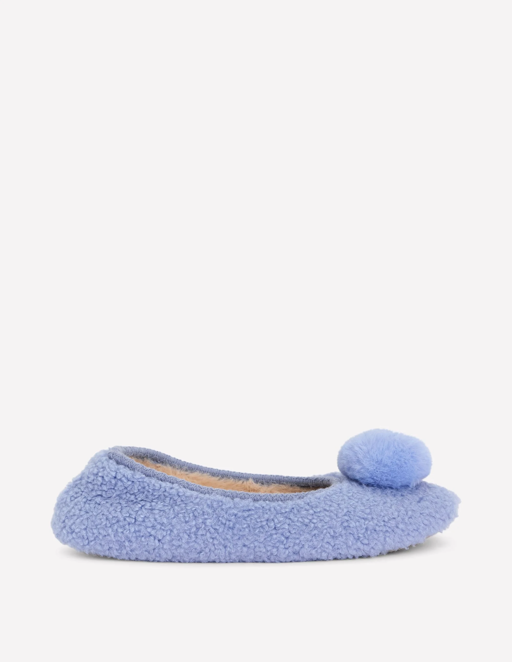 Borg Pompom Slippers-Blue - 1
