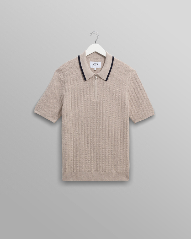 Bury - Natural Melange Stripe Zip Polo 1