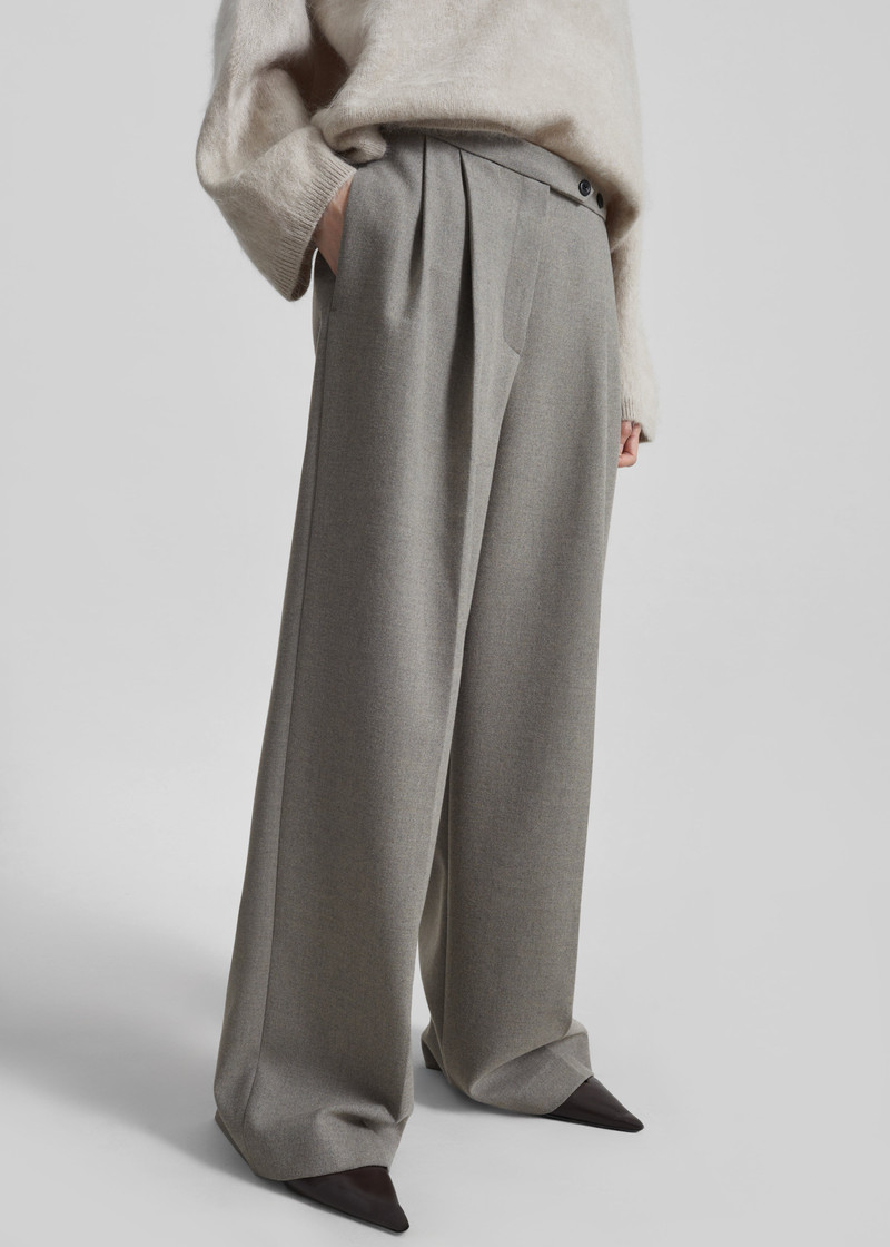 Haflso Pleated Wide Trousers - Beige Melange 5