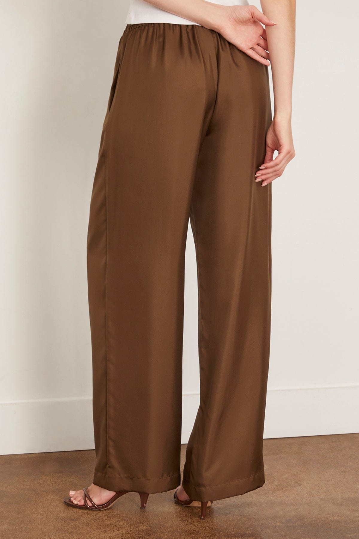 Wide Leg Silk Trousers in Forest - 4