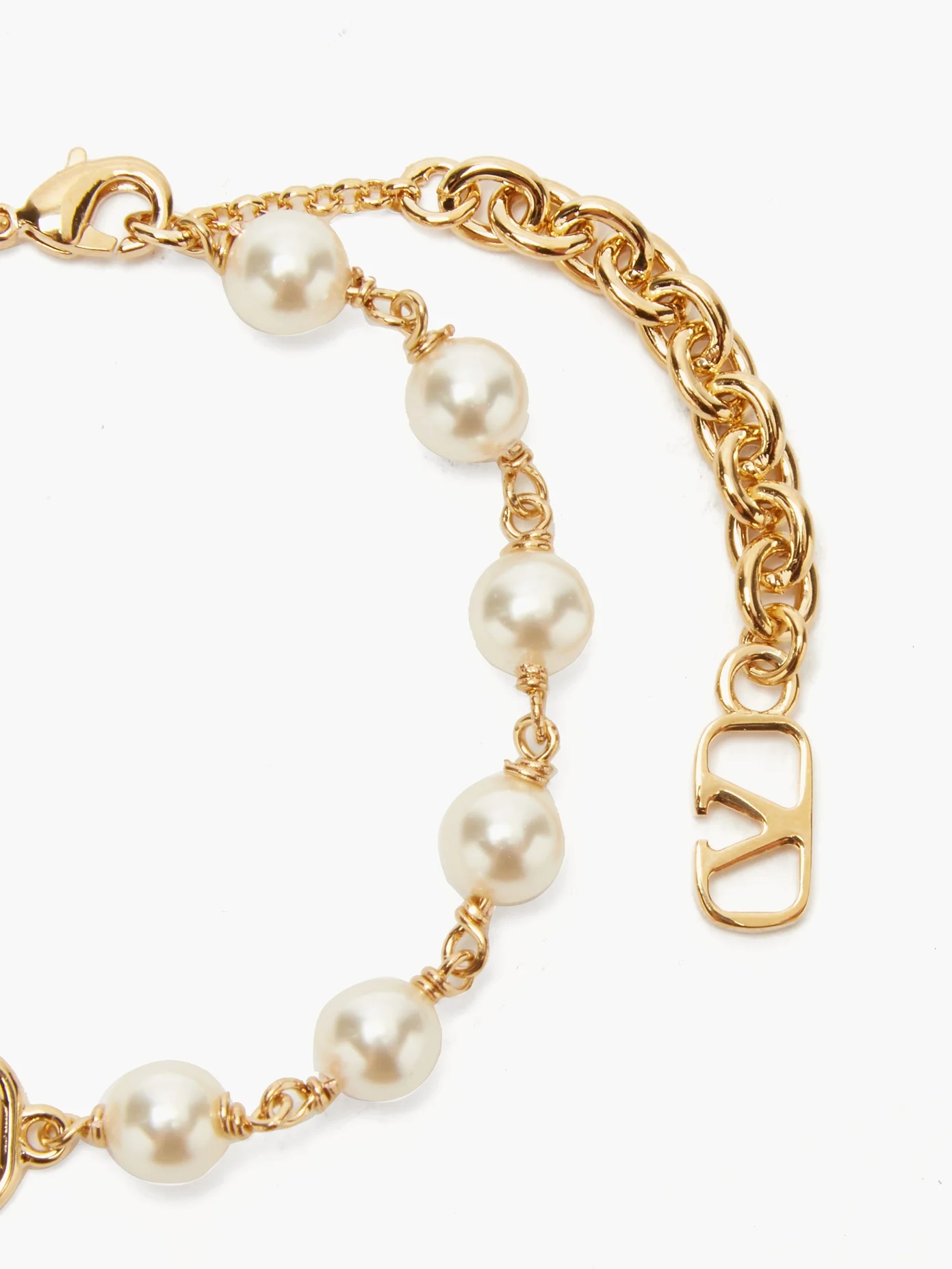 V-logo faux-pearl bracelet - 3