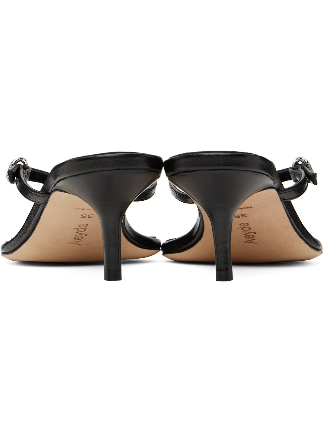 Black Leigh Leather Toe-Post Heeled Sandals - 2