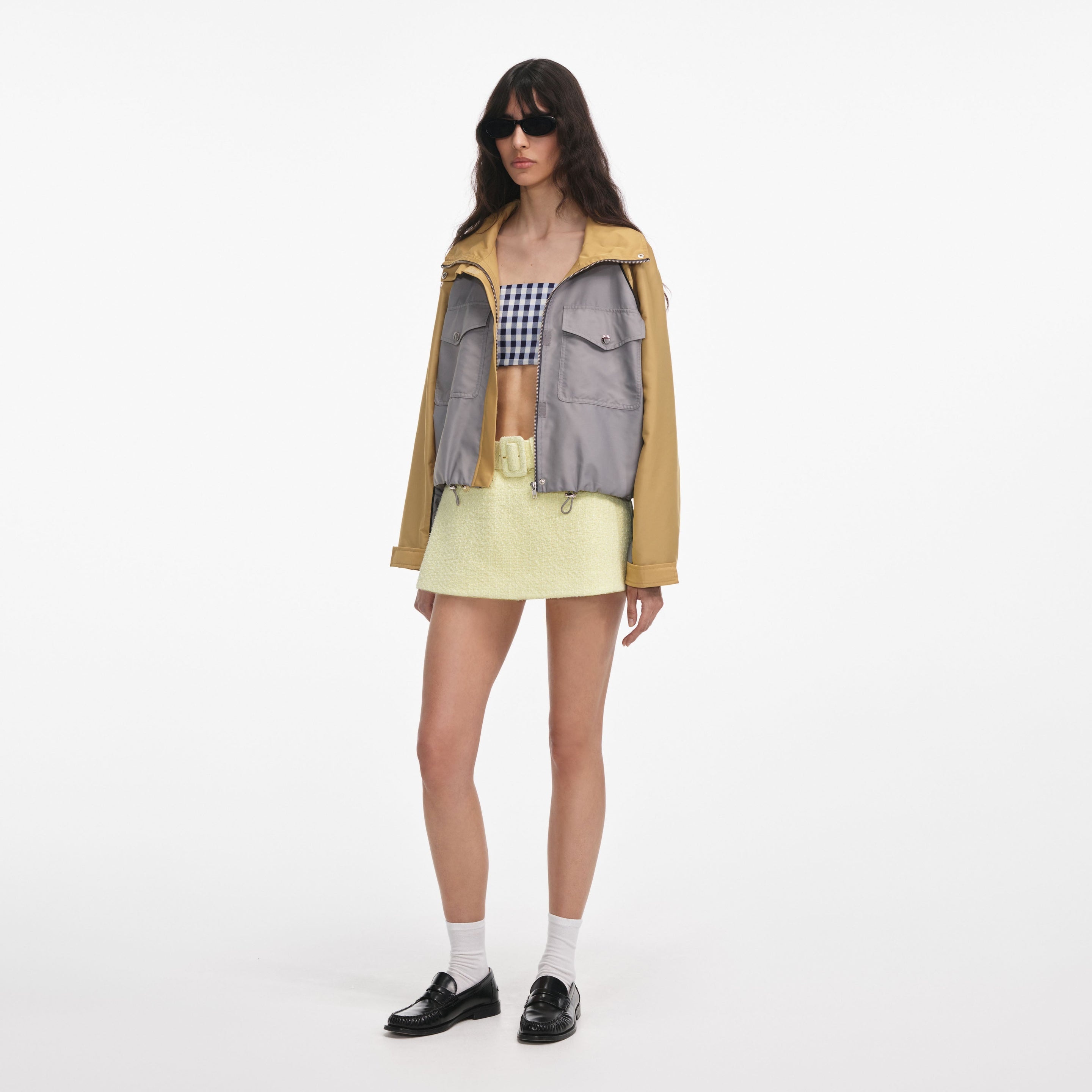 Grey Nylon Cropped Windbreaker - 2